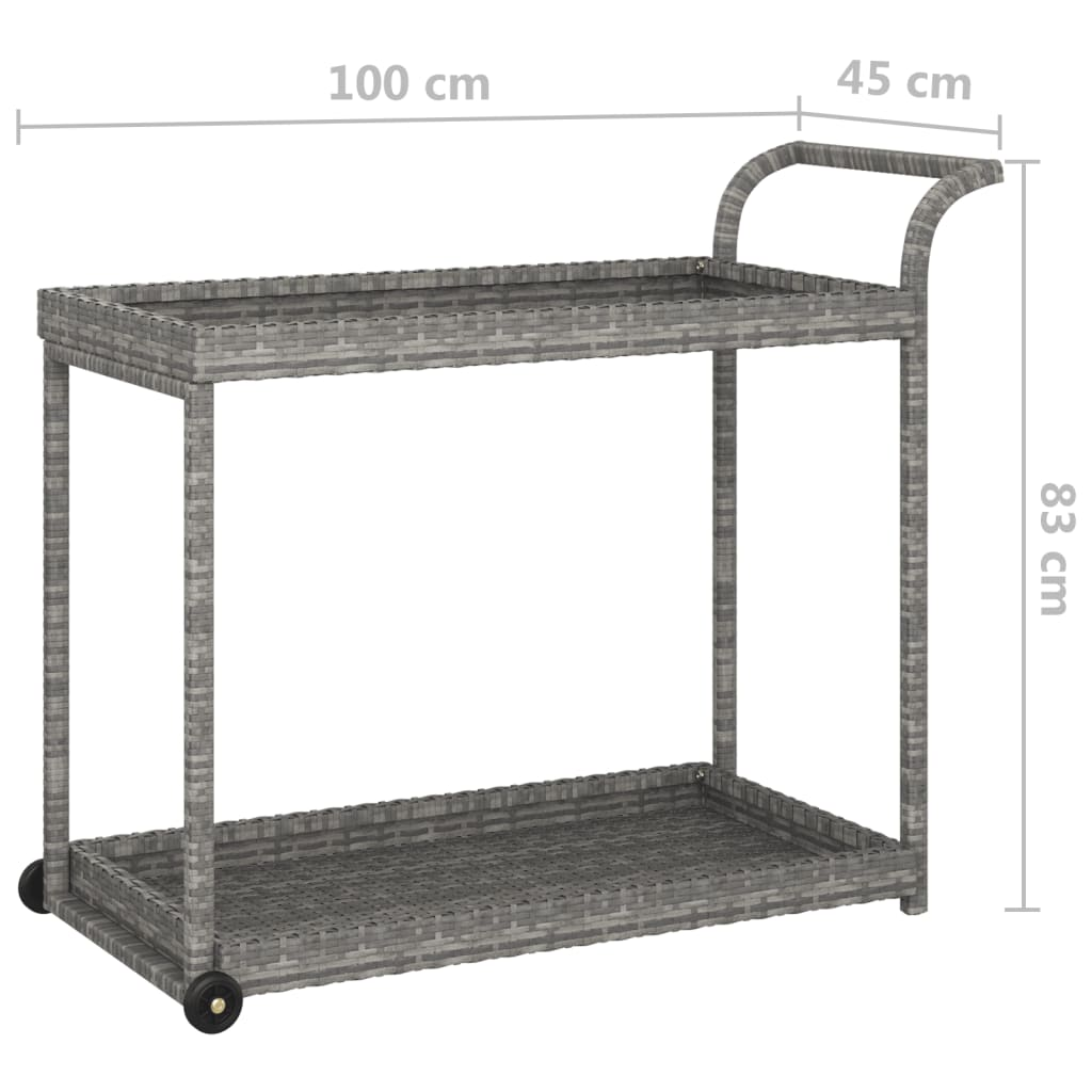 vidaXL Bar Cart Gray 39.4"x17.7"x32.7" Poly Rattan