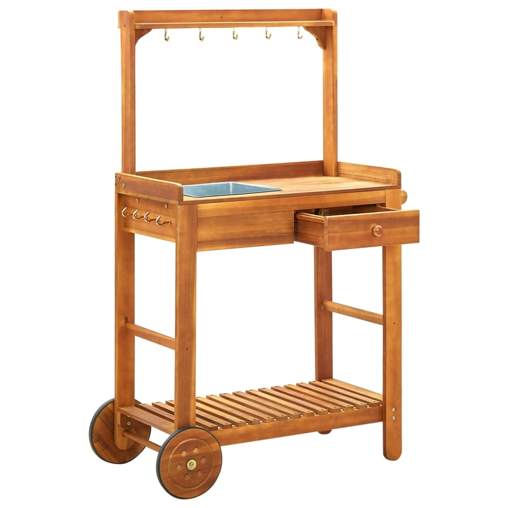 vidaXL Garden Kitchen Trolley Solid Acacia Wood 36.2"x17.1"x55.7"
