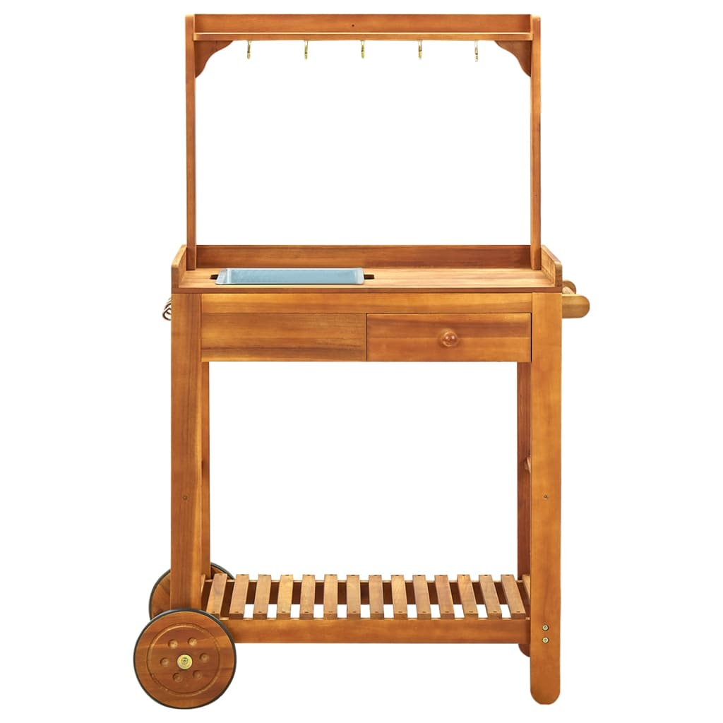 vidaXL Garden Kitchen Trolley Solid Acacia Wood 36.2"x17.1"x55.7"