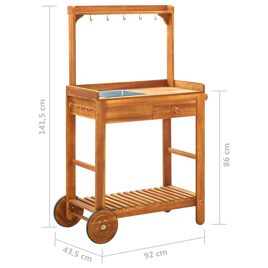 vidaXL Garden Kitchen Trolley Solid Acacia Wood 36.2"x17.1"x55.7"