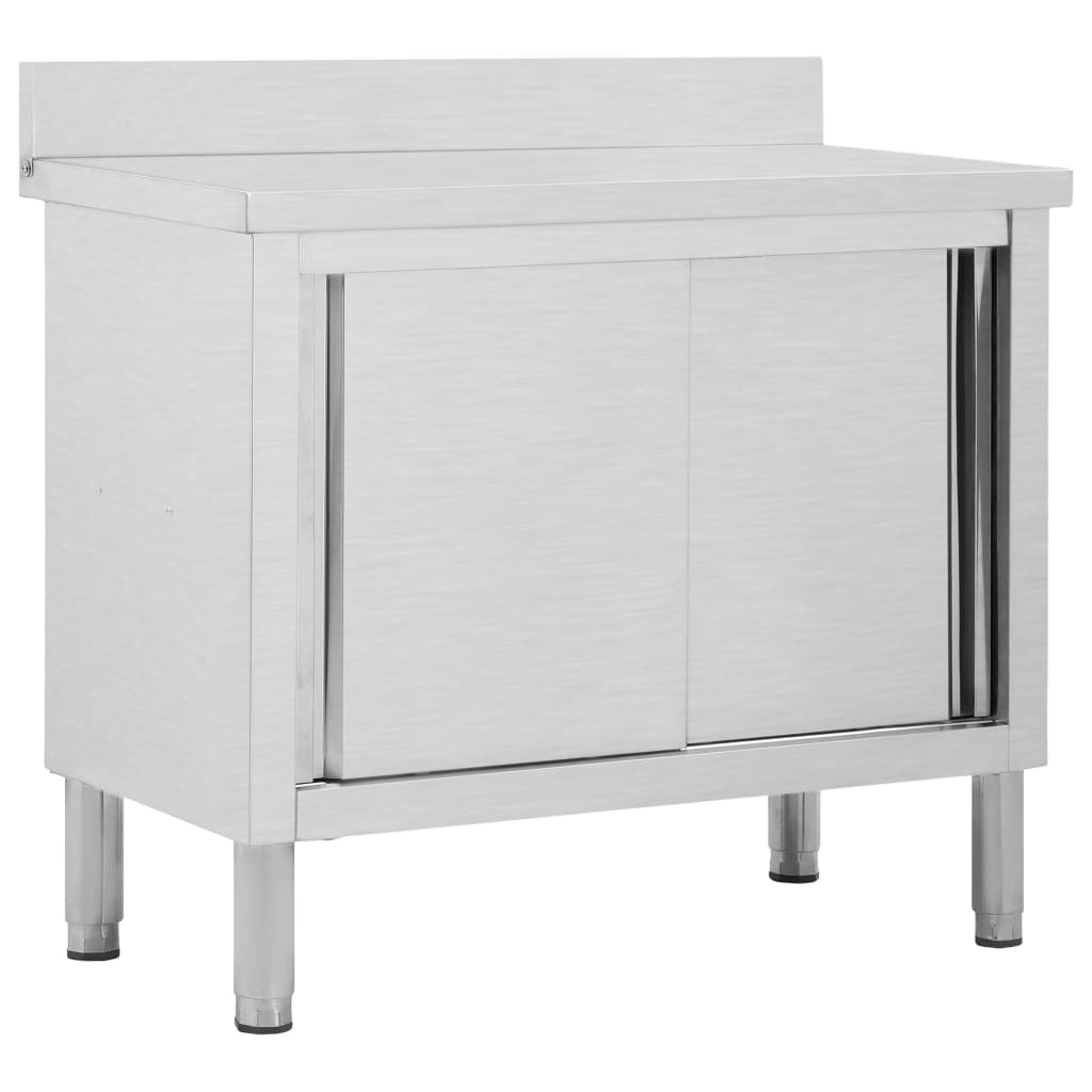 vidaXL Work Table with Sliding Doors 39.4"x19.7"x(37.4"-38.2") Stainless Steel
