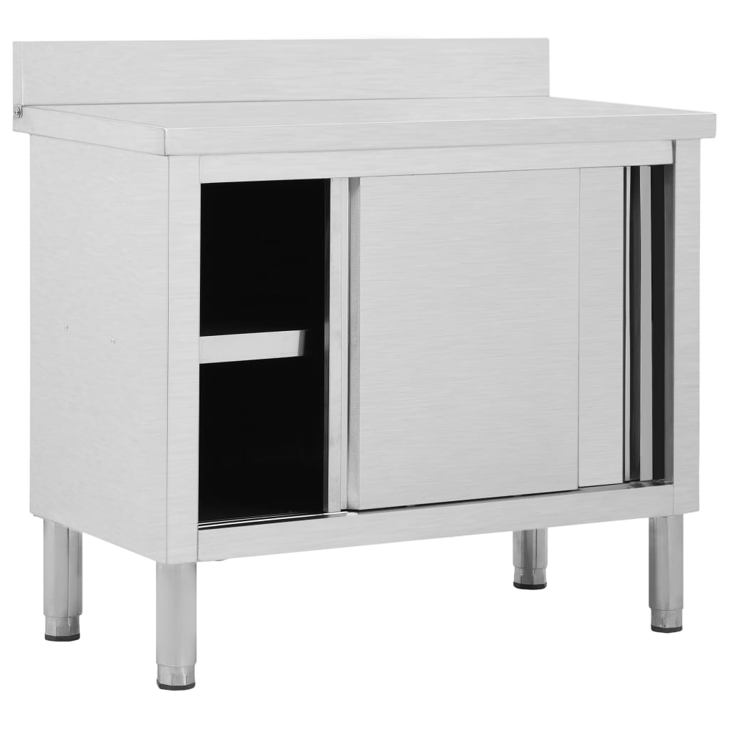 vidaXL Work Table with Sliding Doors 39.4"x19.7"x(37.4"-38.2") Stainless Steel