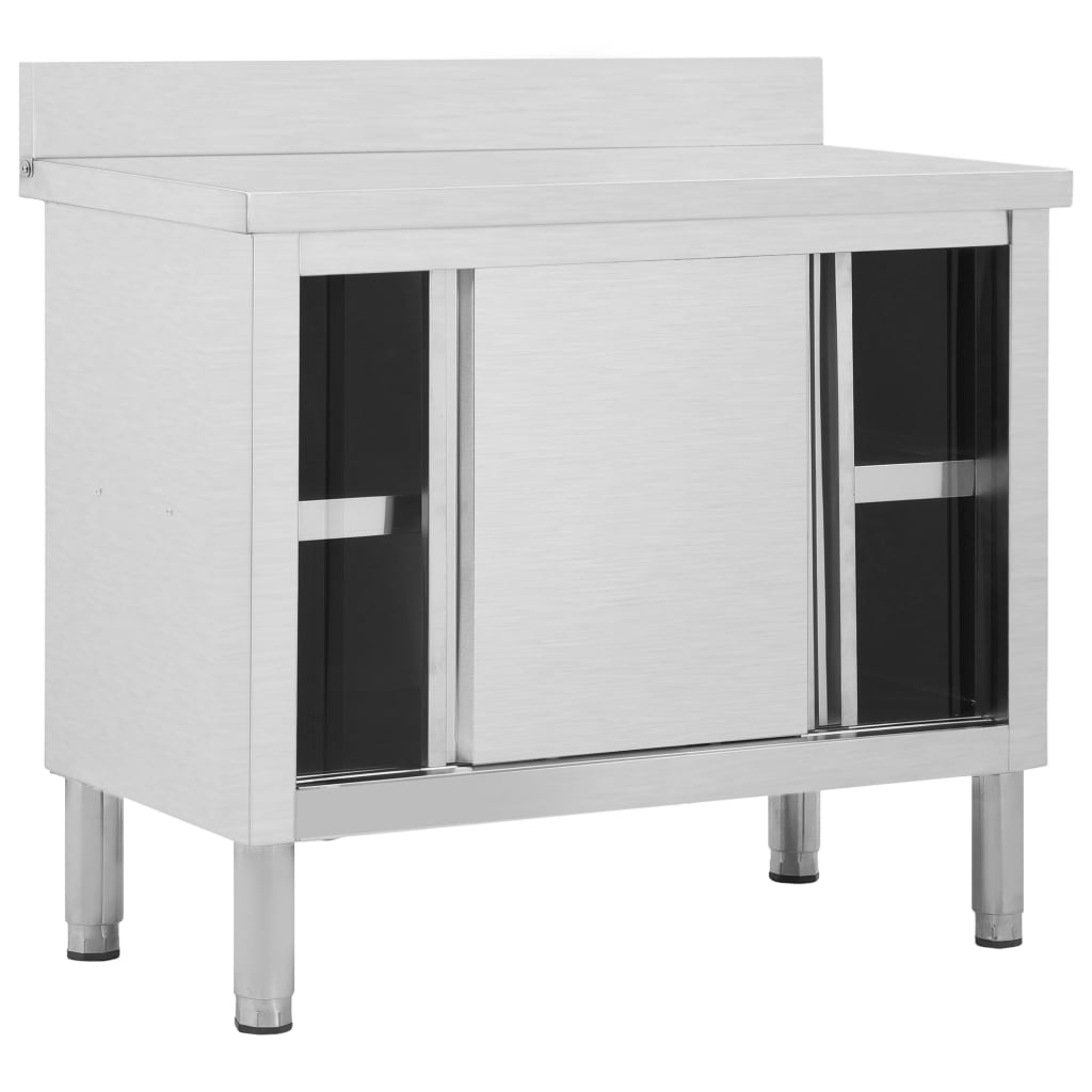 vidaXL Work Table with Sliding Doors 39.4"x19.7"x(37.4"-38.2") Stainless Steel
