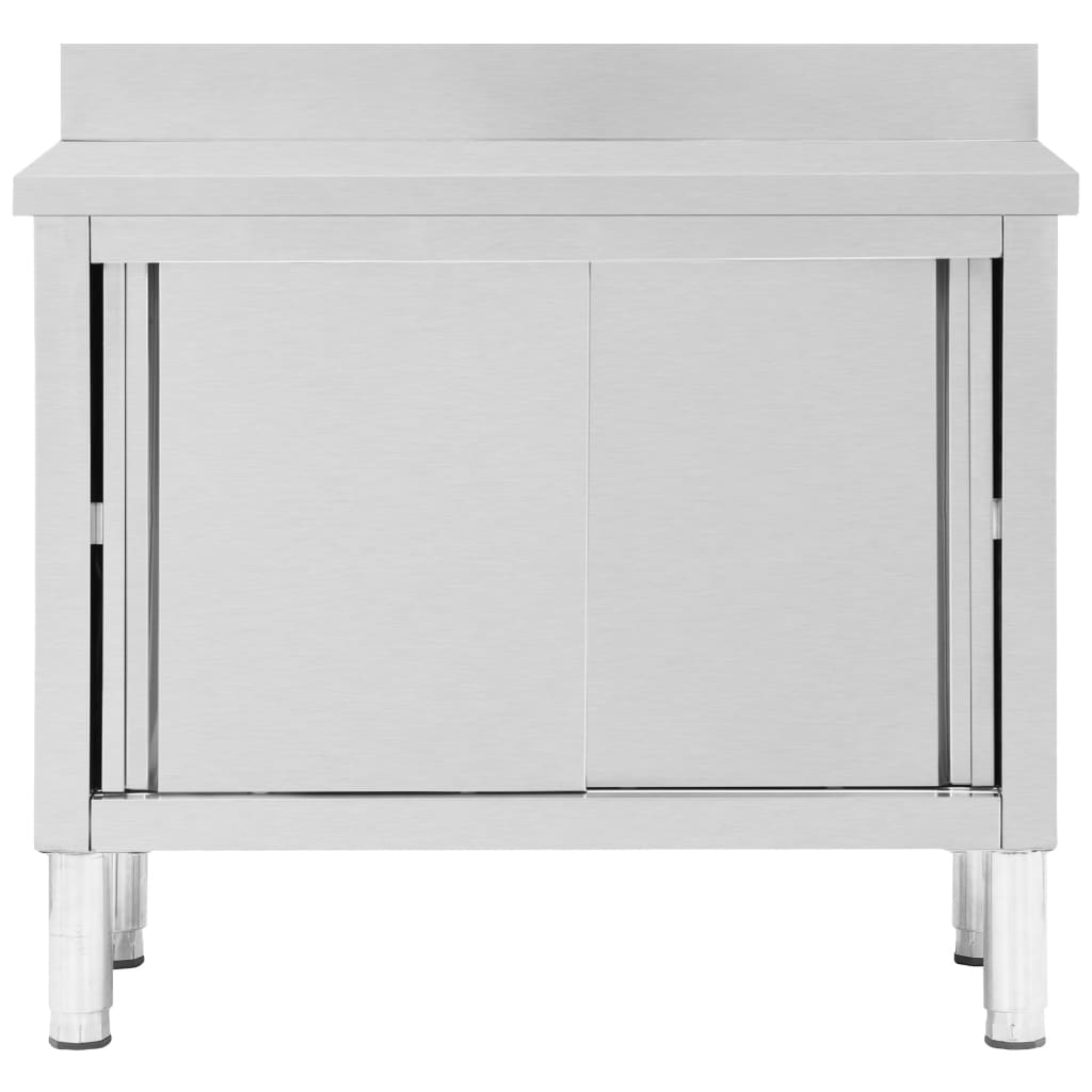 vidaXL Work Table with Sliding Doors 39.4"x19.7"x(37.4"-38.2") Stainless Steel