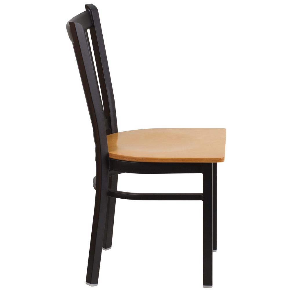 Black Vertical Back Metal Restaurant Chair - Natural Wood Seat