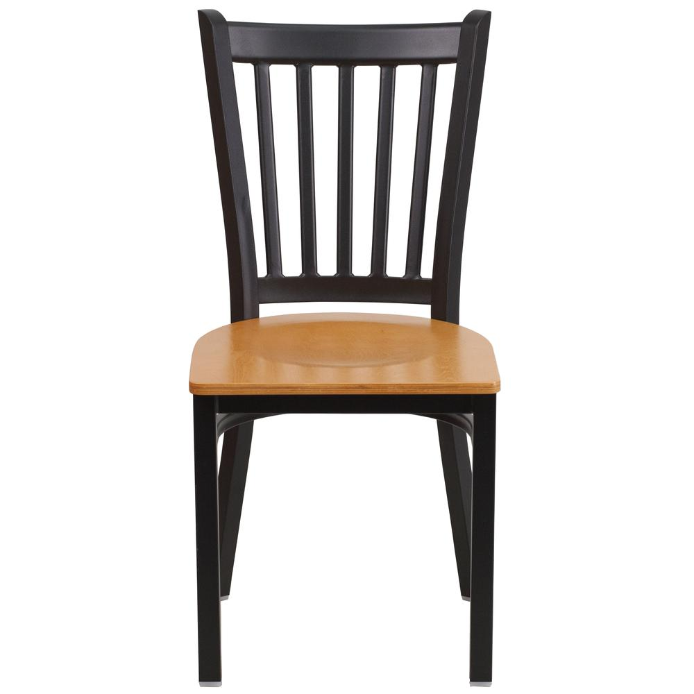 Black Vertical Back Metal Restaurant Chair - Natural Wood Seat
