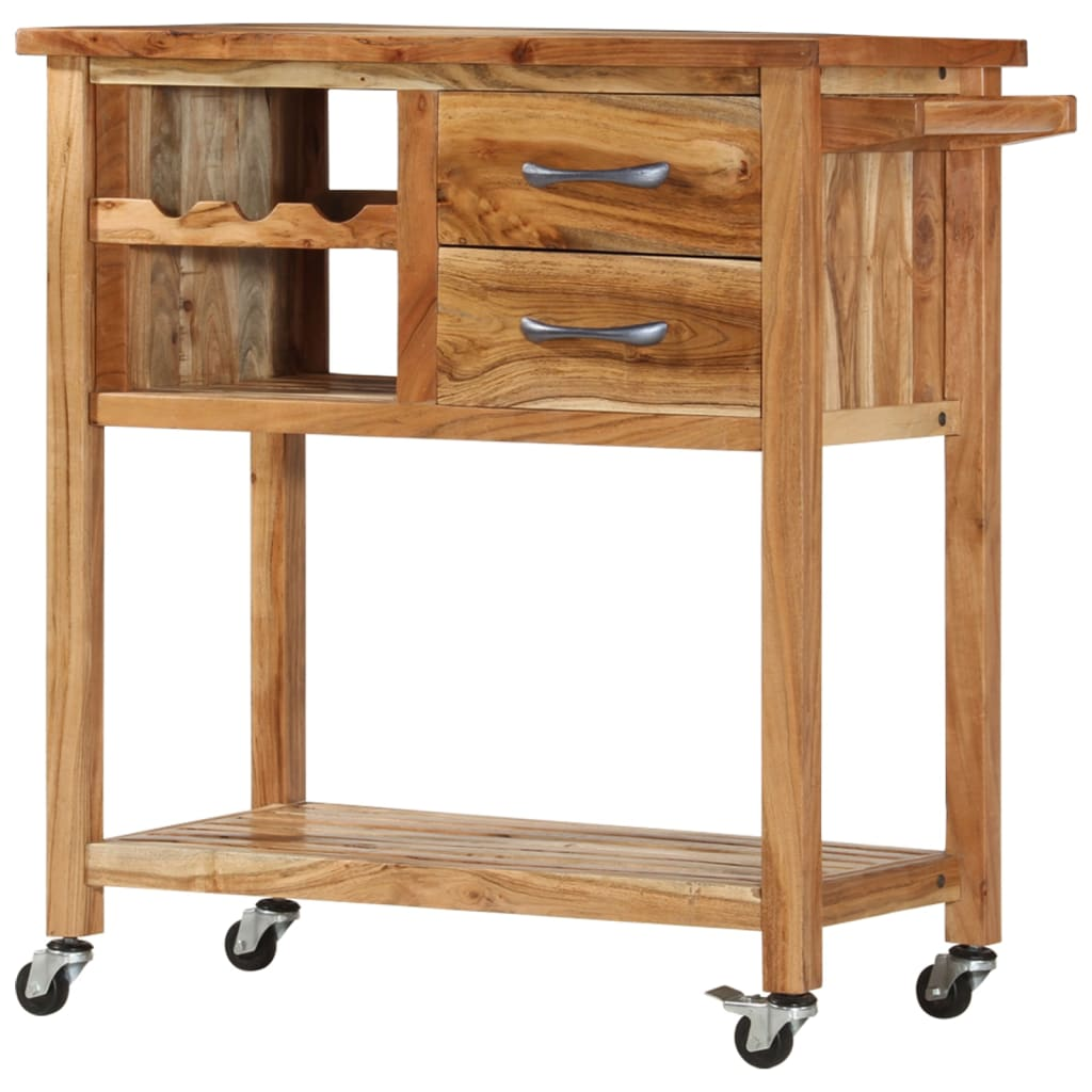 vidaXL Kitchen Trolley 31.5"x17.7"x35.8" Solid Wood Acacia