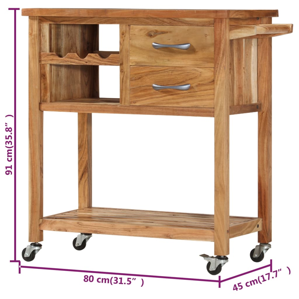 vidaXL Kitchen Trolley 31.5"x17.7"x35.8" Solid Wood Acacia