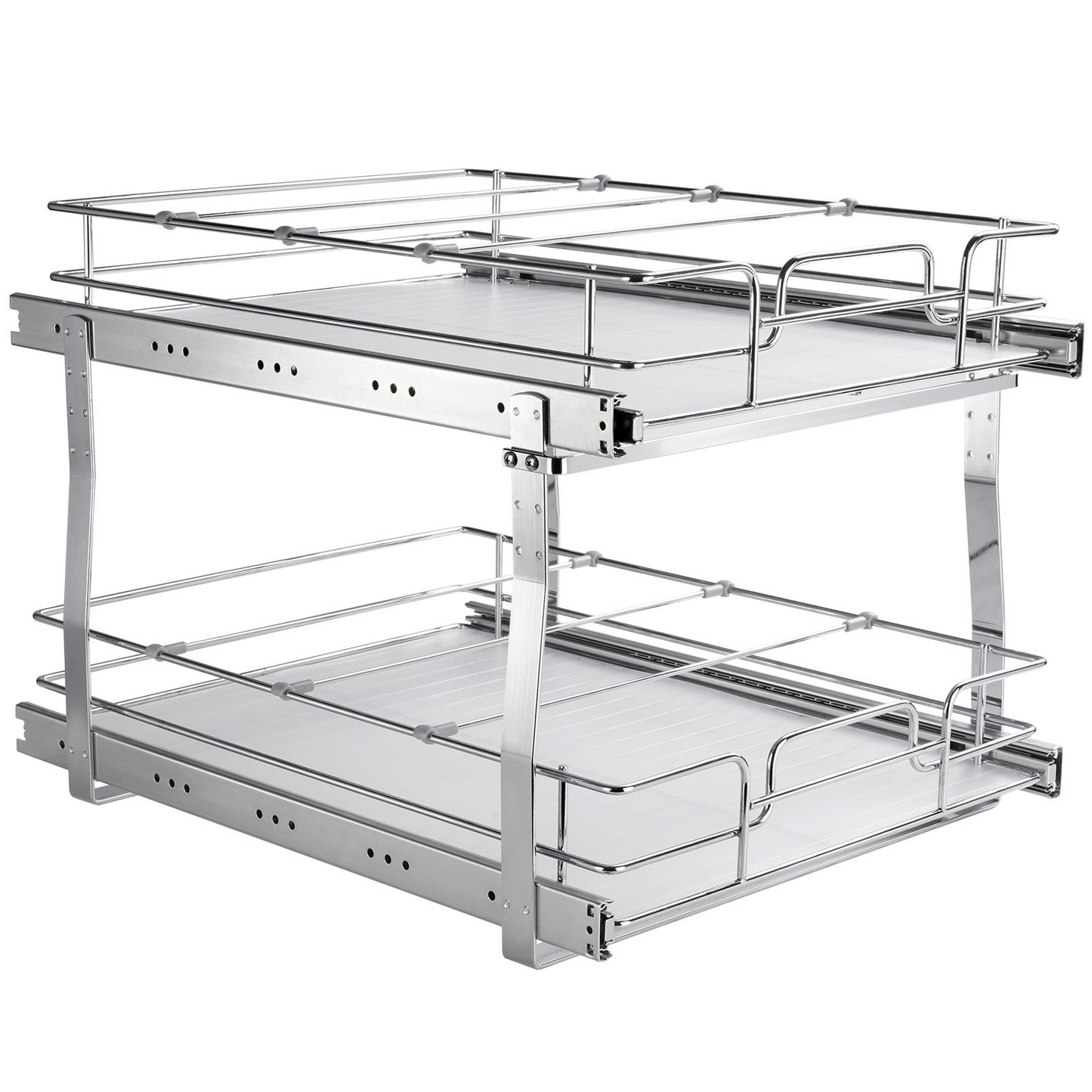 VEVOR 2 Tier 19"W x 20"D Pull Out Cabinet Organizer, Heavy Duty Slide Out Pantry Shelves, Chrome-Plated Steel Roll Out Drawers, Sliding Drawer Storage for Inside Kitchen Cabinet, Bathroom, Under Sink