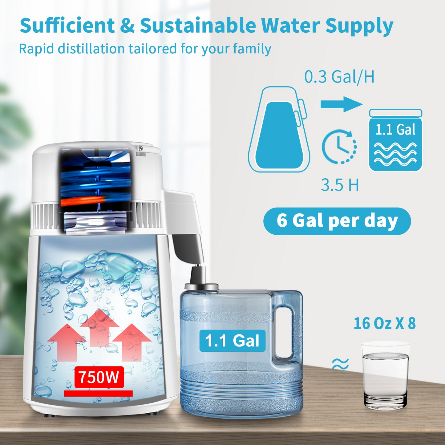 VEVOR 1.1Gal Water Distiller, 0.3Gal/H, 750W Distilled Water Maker Machine 0-99H Timing Set Temp Display, 304 Stainless Steel Countertop Distiller Plastic Carafe Cleaning Powder 3 Carbon Packs, White