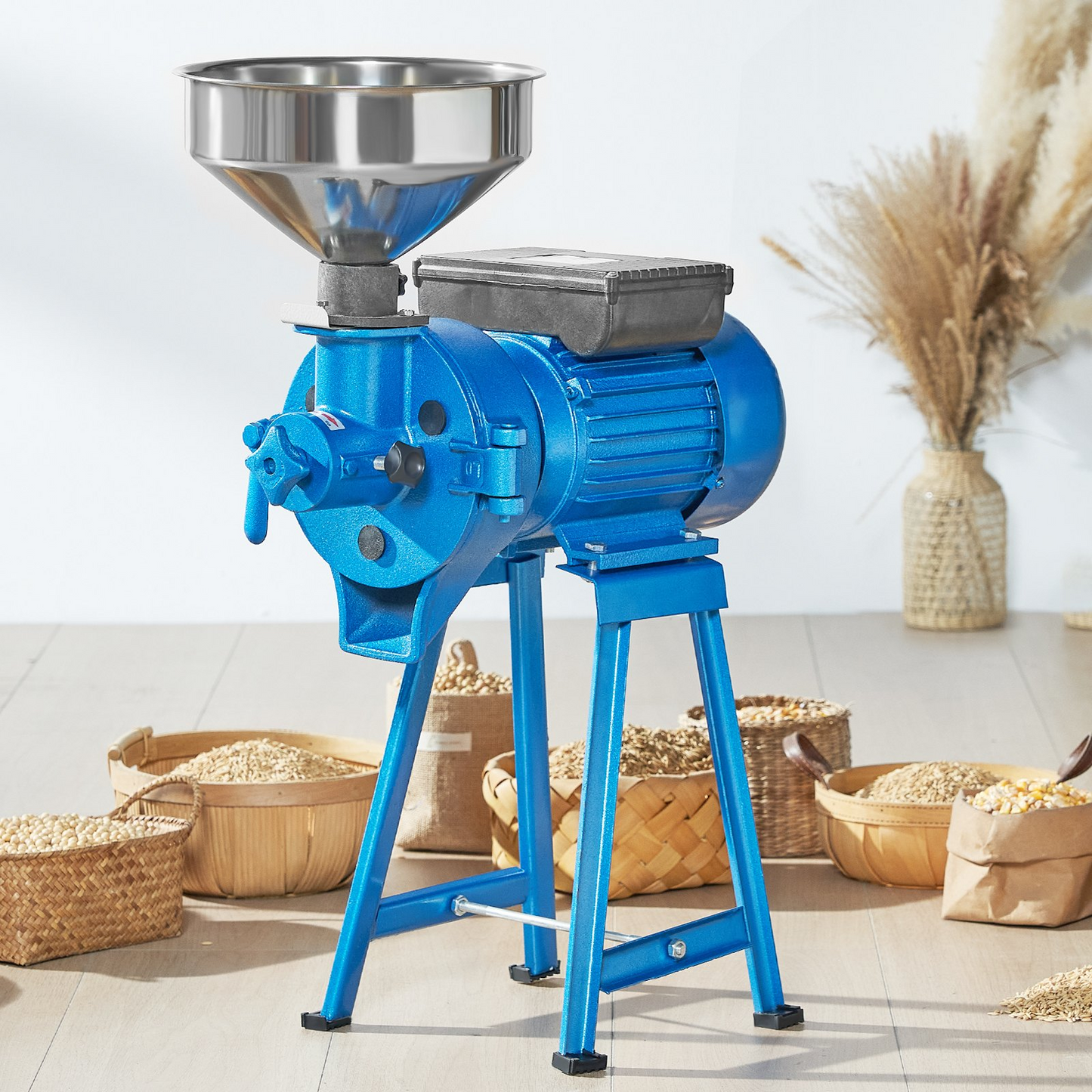 VEVOR Electric Grain Mill Grinder, 1500W 110V Spice Grinders, Commercial Corn Mill with Funnel, Thickness Adjustable Powder Machine, Heavy Duty Feed Flour Cereal Mill Wheat Grinders, Dry & Wet Grinder