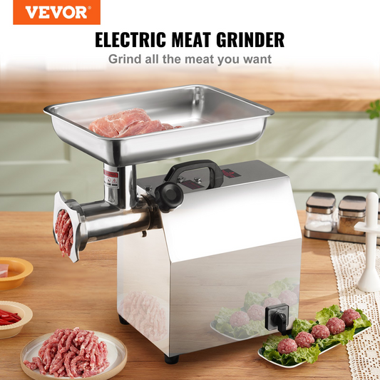 VEVOR Electric Meat Grinder, 8.3 Lb/Min, 650W(3800W MAX) Industrial Meat Mincer with 2 Blade, 3 Grinding Plates, Sausage Kit 304 Stainless Steel Commercial Meat Grinder, ETL Listed
