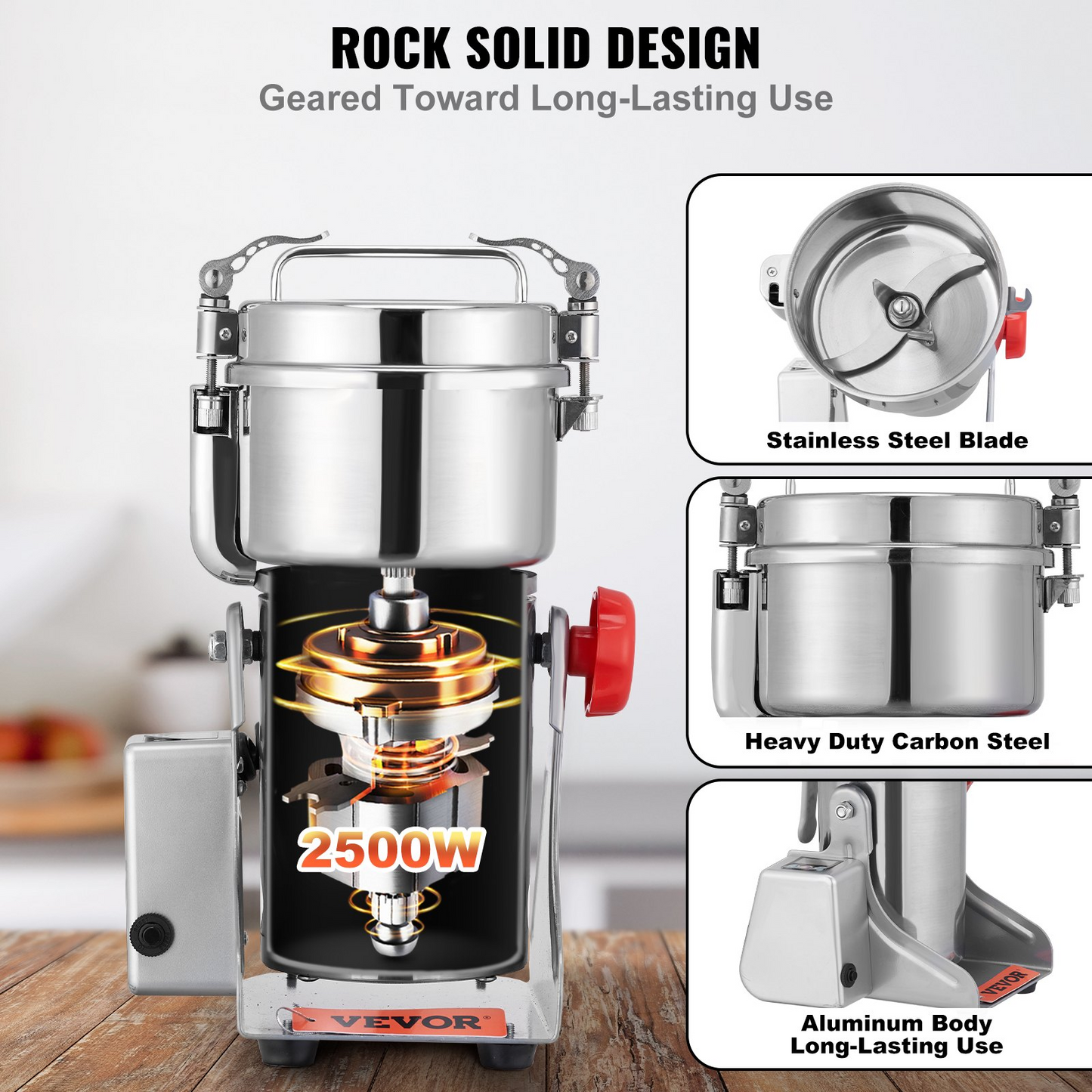 VEVOR 700g Electric Grain Mill Grinder, High Speed 2500W Commercial Spice Grinders, Stainless Steel Pulverizer Powder Machine, for Dry Herbs Grains Spices Cereals Coffee Corn Pepper, Swing Type
