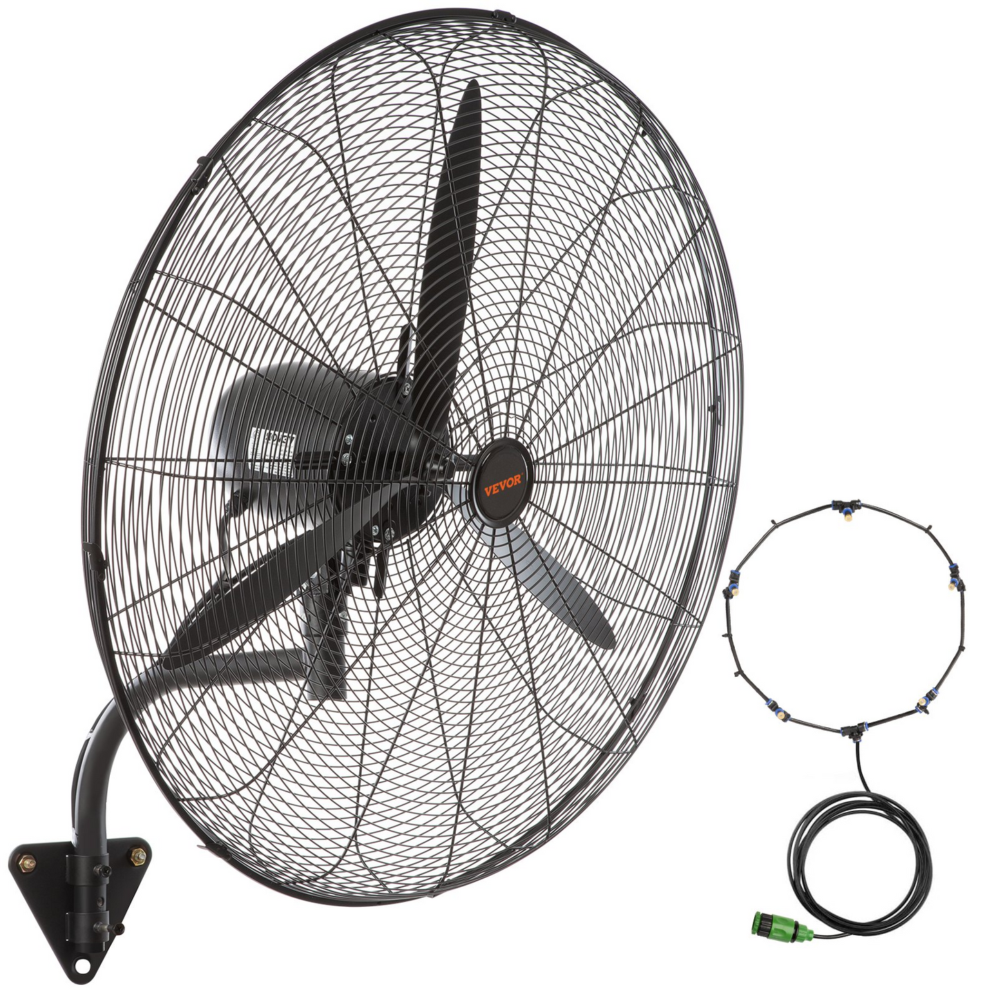 VEVOR Wall-Mount Misting Fan, 30 Inch, 3-speed High Velocity Max. 9500 CFM, Waterproof Oscillating Industrial Wall Fan, Commercial or Residential for Warehouse, Greenhouse, Workshop, Black, ETL Listed