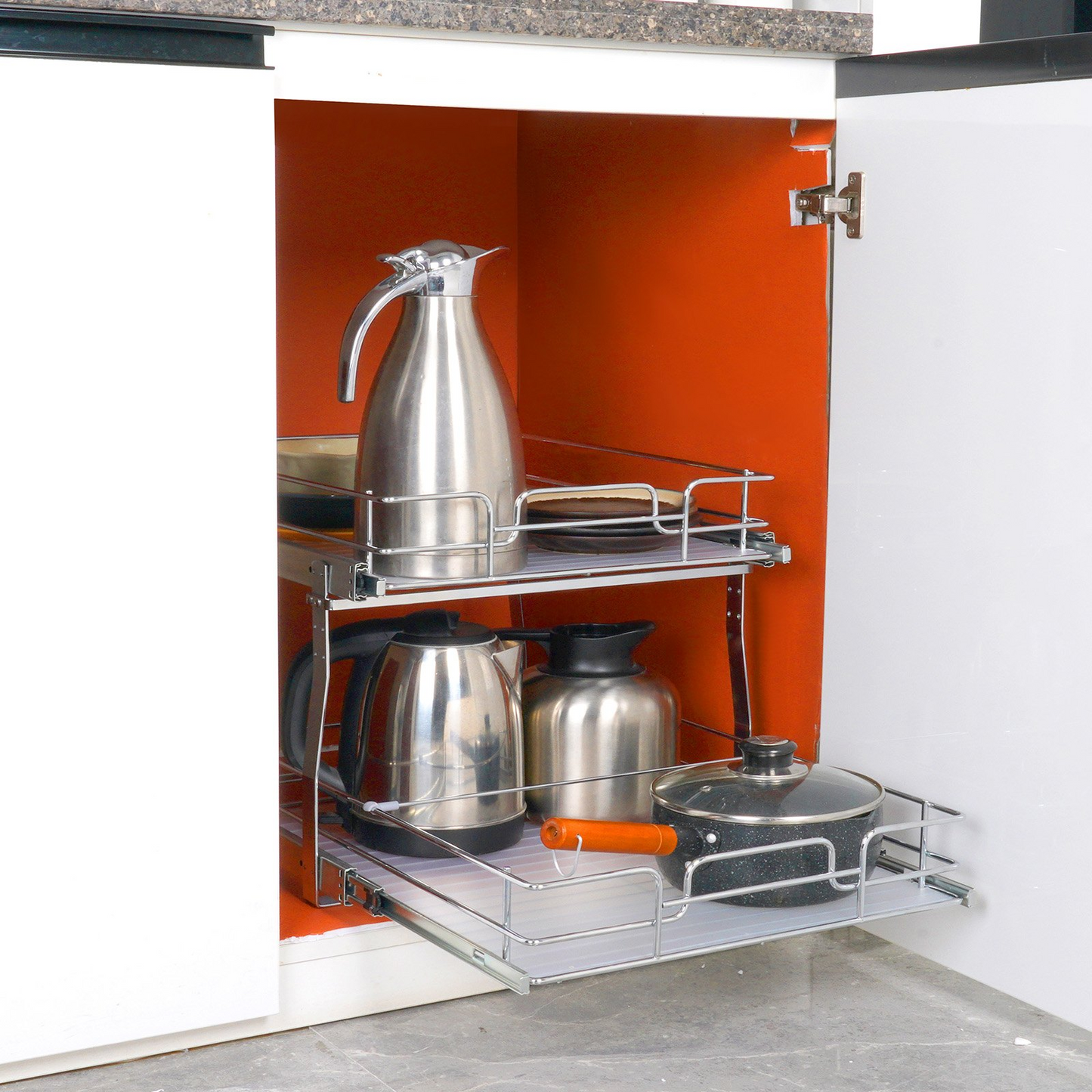 VEVOR 2 Tier 19"W x 20"D Pull Out Cabinet Organizer, Heavy Duty Slide Out Pantry Shelves, Chrome-Plated Steel Roll Out Drawers, Sliding Drawer Storage for Inside Kitchen Cabinet, Bathroom, Under Sink