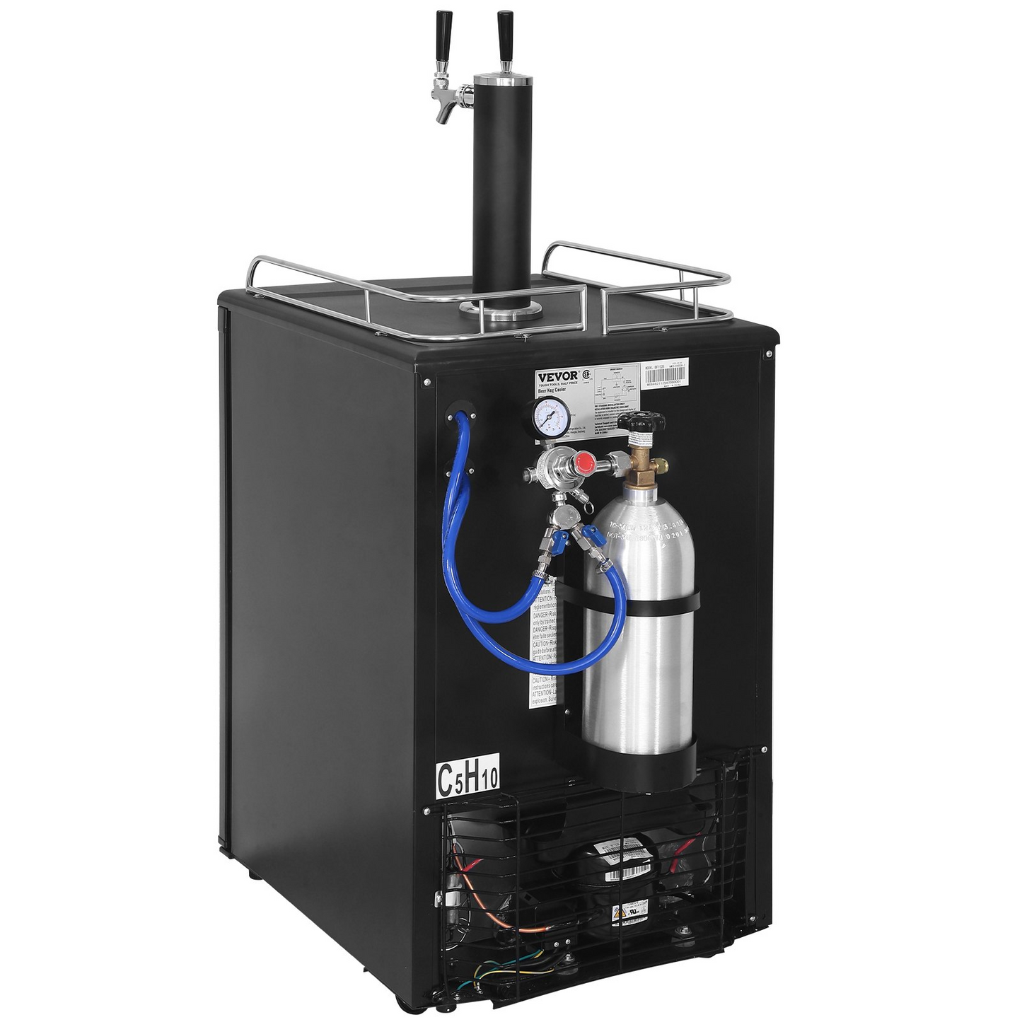 VEVOR Beer Kegerator, Dual Tap Draft Beer Dispenser, Full Size Keg Refrigerator With Shelves, CO2 Cylinder, Drip Tray & Rail, 32°F- 50°F Temperature Control, Holds 1/6, 1/4, 1/2 Barrels, Black