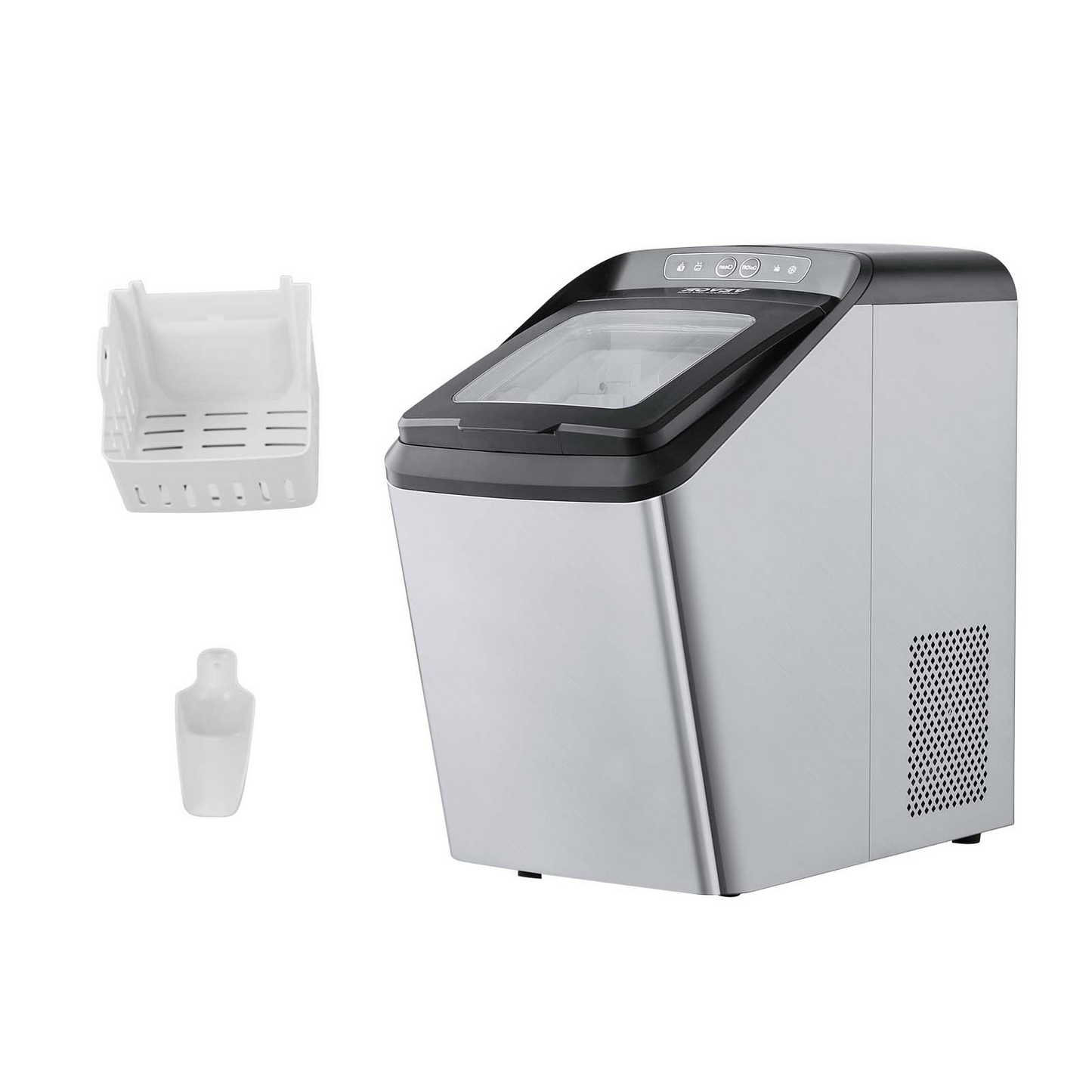 VEVOR Countertop Ice Maker, 30lbs in 24Hrs, Auto Self-Cleaning Portable Ice Maker with Ice Scoop, Basket and Drainpipe, 2 Ways Water Refill Stainless Steel Ice Machine for Home Kitchen Office Party