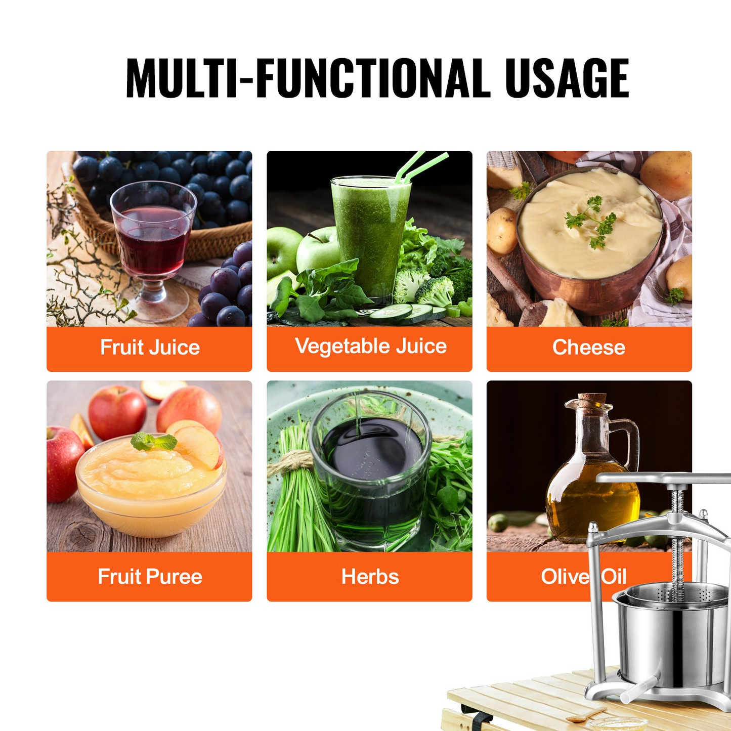 VEVOR Fruit Wine Press, 1.6 Gallon/6L, 2 Stainless Steel Barrels, Manual Juice Maker, Cider Apple Grape Tincture Vegetables Honey Olive Oil Making Press with T-Handle, Triangular Structure for Kitchen