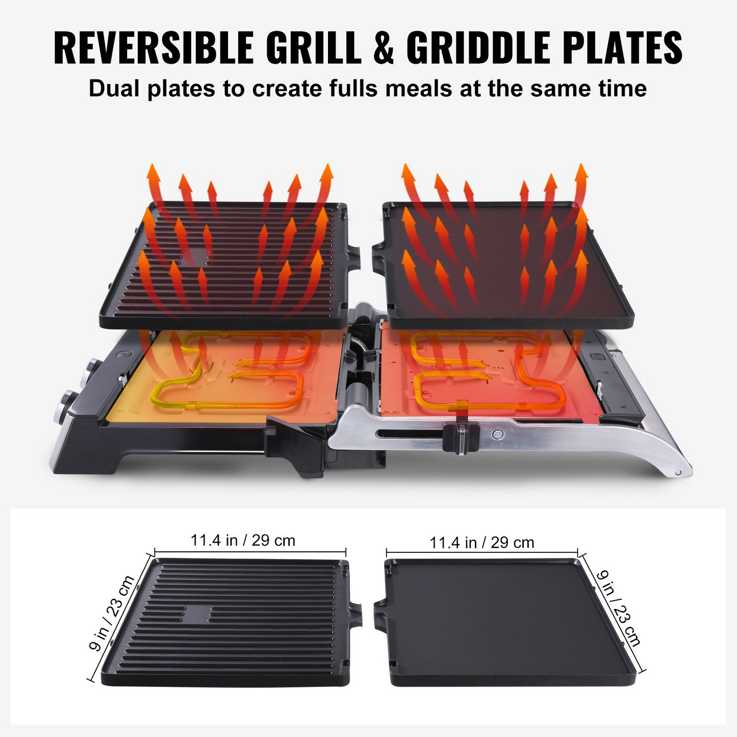 VEVOR Commercial Electric Griddle, 14.5" 1500W Indoor Countertop Grill, Stainless Steel Restaurant Teppanyaki Grill with Non Stick Iron Cooking Plate, 0-446℉ Adjustable Temperature Control, 120V