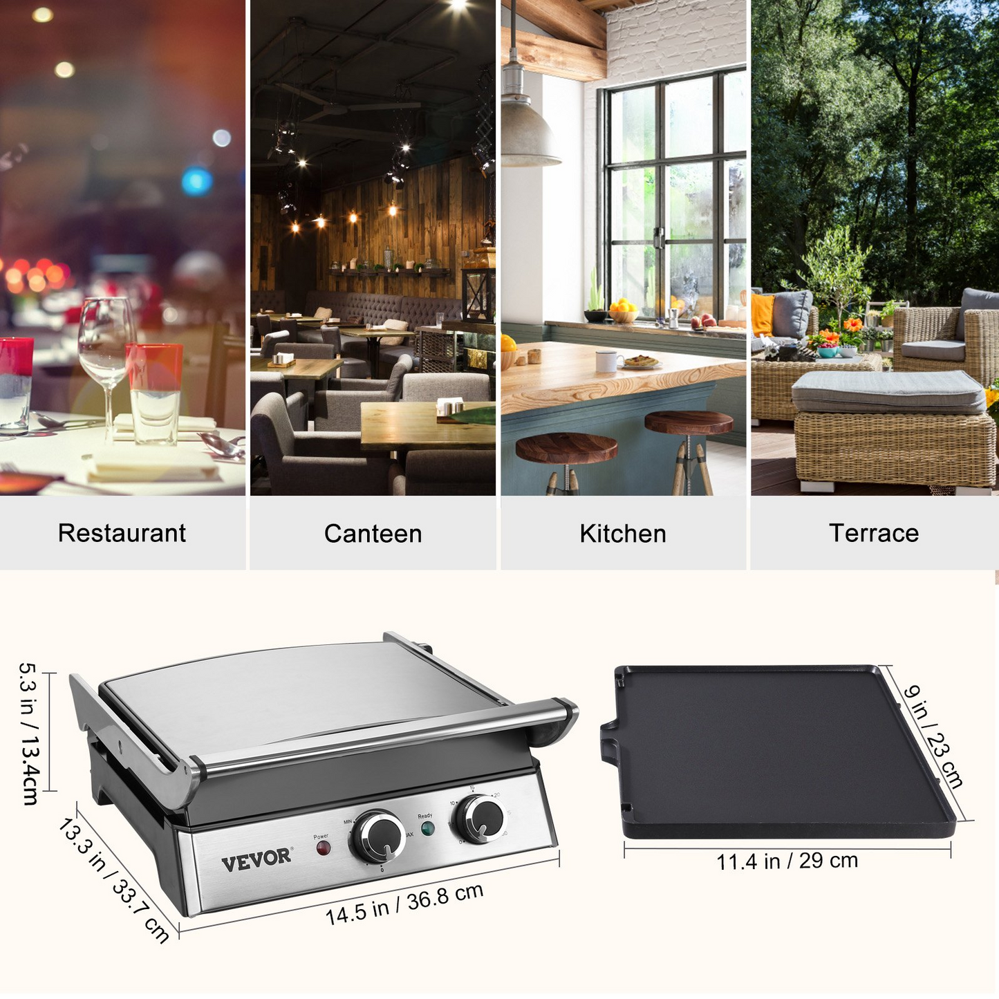 VEVOR Commercial Electric Griddle, 14.5" 1500W Indoor Countertop Grill, Stainless Steel Restaurant Teppanyaki Grill with Non Stick Iron Cooking Plate, 0-446℉ Adjustable Temperature Control, 120V