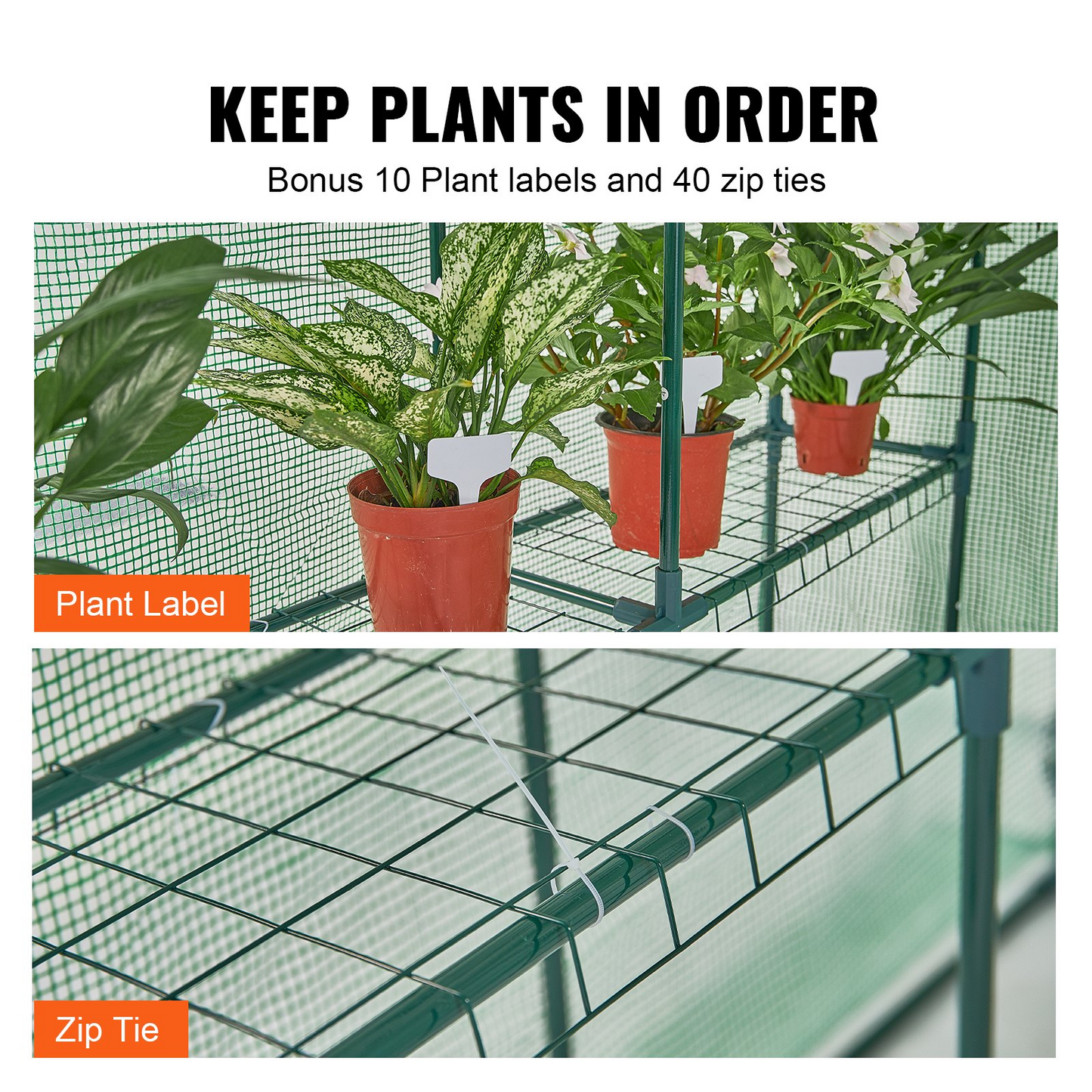 VEVOR Walk-in Green House, 4.6 x 4.6 x 6.6 ft , Greenhouse with Shelves, High Strength PE Cover with Zipper Door and Steel Frame, Assembly in Minutes, Suitable for Planting and Storage