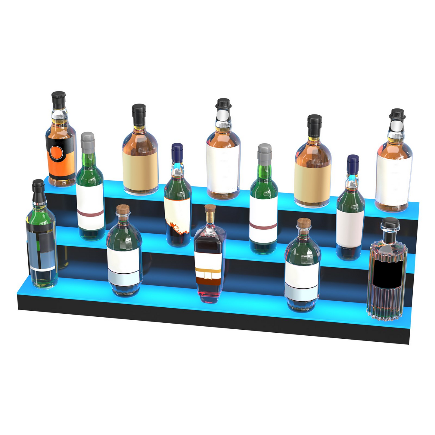 VEVOR LED Lighted Liquor Bottle Display, 3 Tiers 40 Inches, Illuminated Home Bar Shelf with RF Remote & App Control 7 Static Colors 1-4 H Timing, Acrylic Drinks Lighting Shelf for Holding 30 Bottles