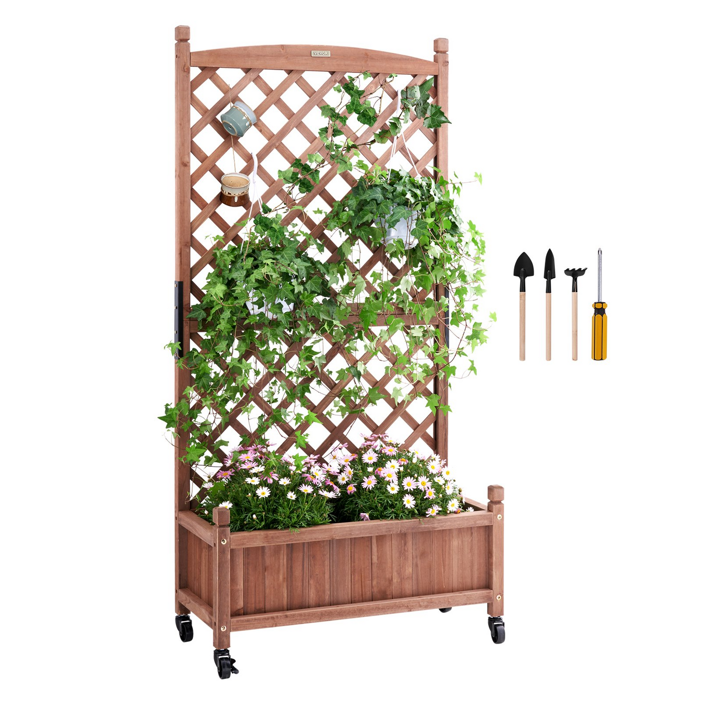 VEVOR Raised Garden Bed with Trellis, 30" x 13" x 61.4" Outdoor Raised Wood Planters with Drainage Holes, Free-Standing Trellis Planter Box for Vine Climbing Plants Flowers in Garden, Patio, Balcony