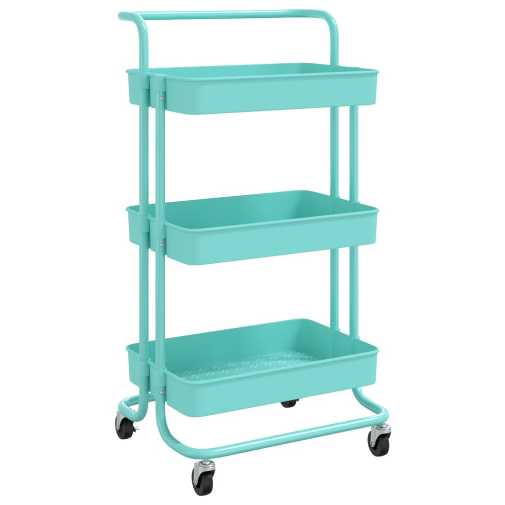 vidaXL 3-Tier Kitchen Trolley Turquoise 16.5"x13.8"x33.5" Iron and ABS