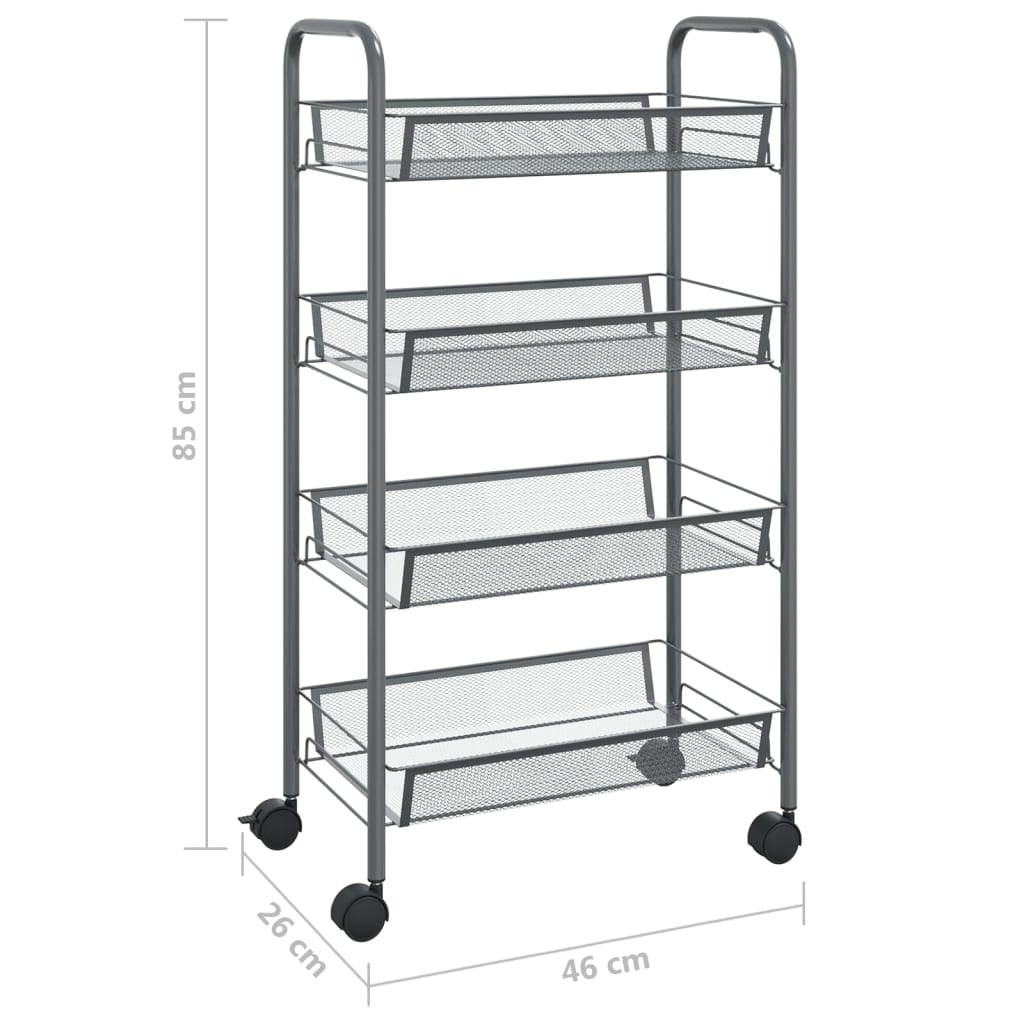vidaXL 4-Tier Kitchen Trolley Gray 18.1"x10.2"x33.5" Iron