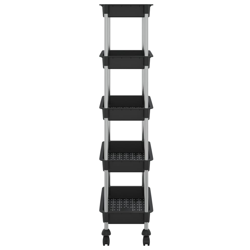 vidaXL 5-Tier Kitchen Trolley Black 16.5"x11.4"x50.4" Iron and ABS