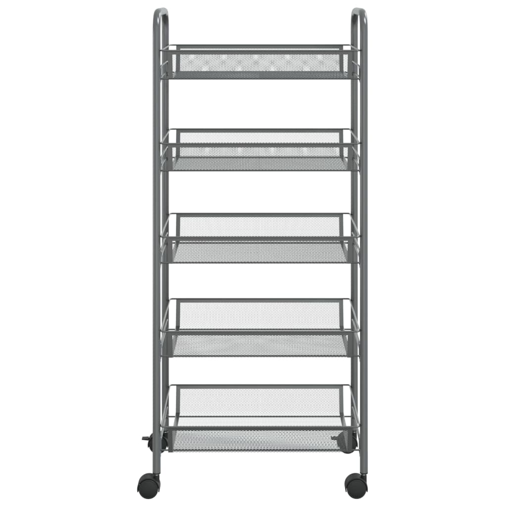 vidaXL 5-Tier Kitchen Trolley Gray 18.1"x10.2"x41.3" Iron