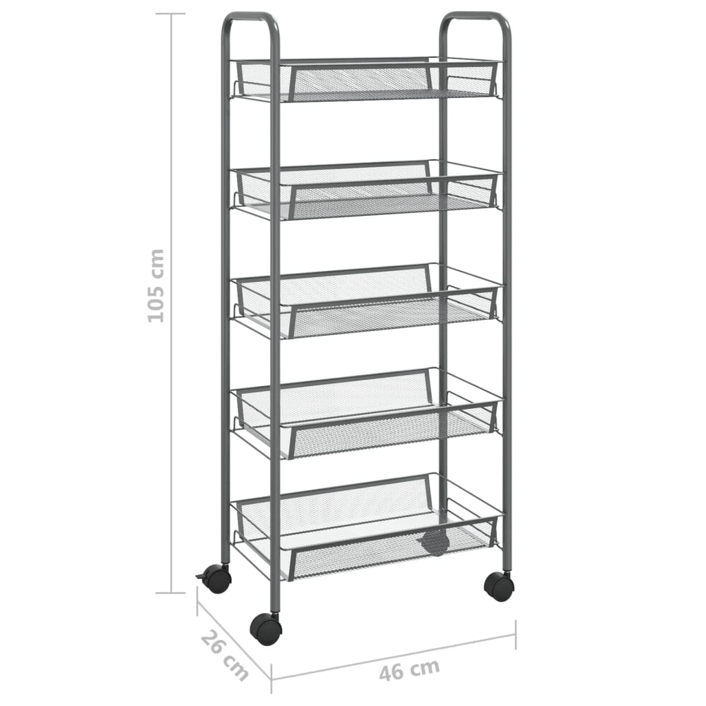 vidaXL 5-Tier Kitchen Trolley Gray 18.1"x10.2"x41.3" Iron