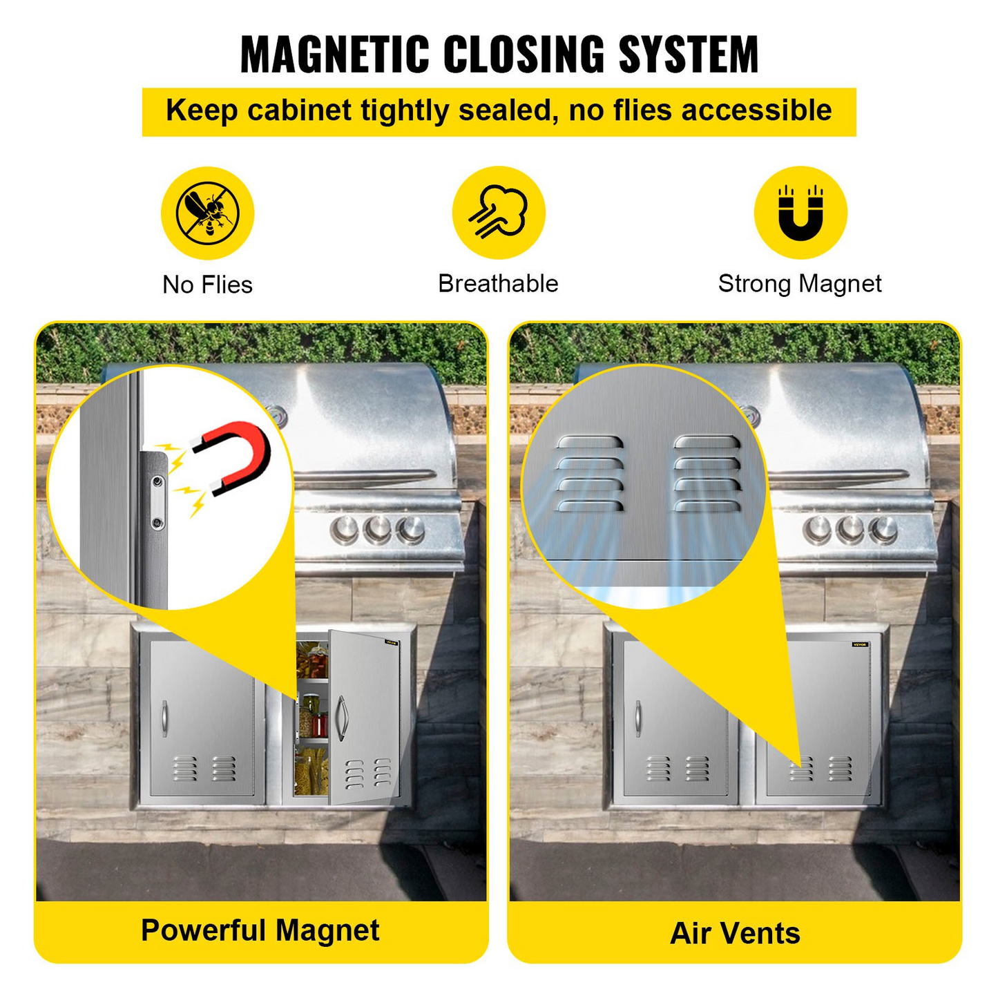 VEVOR Outdoor Kitchen 14W x 20H Inch Wall Construction Stainless Steel Flush Mount for BBQ Island, 14inch x 20inch, Single Door with Vents