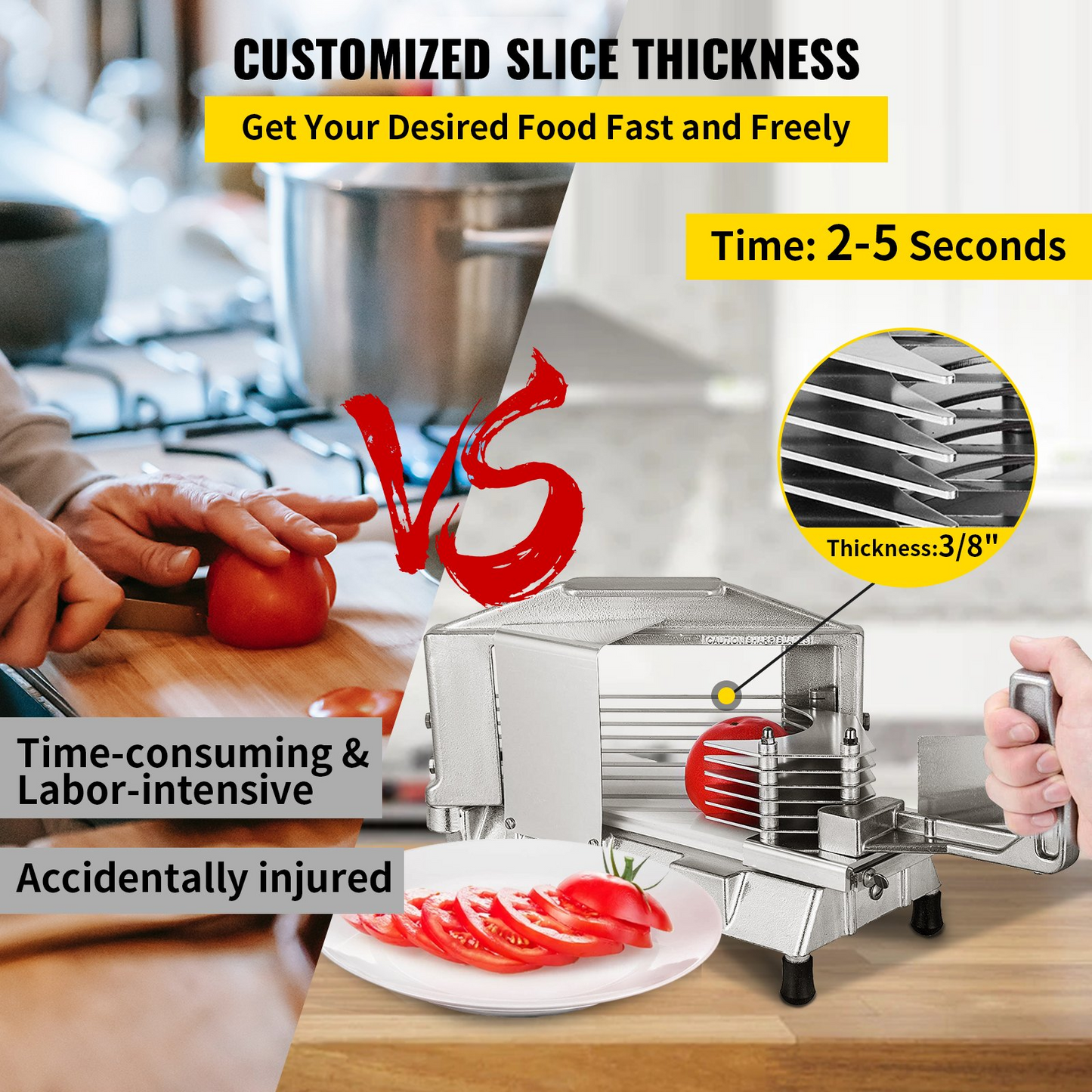 VEVOR Commercial Tomato Slicer 3/8" Heavy Duty Tomato Slicer Tomato Cutter with Built in Cutting Board for Restaurant or Home Use