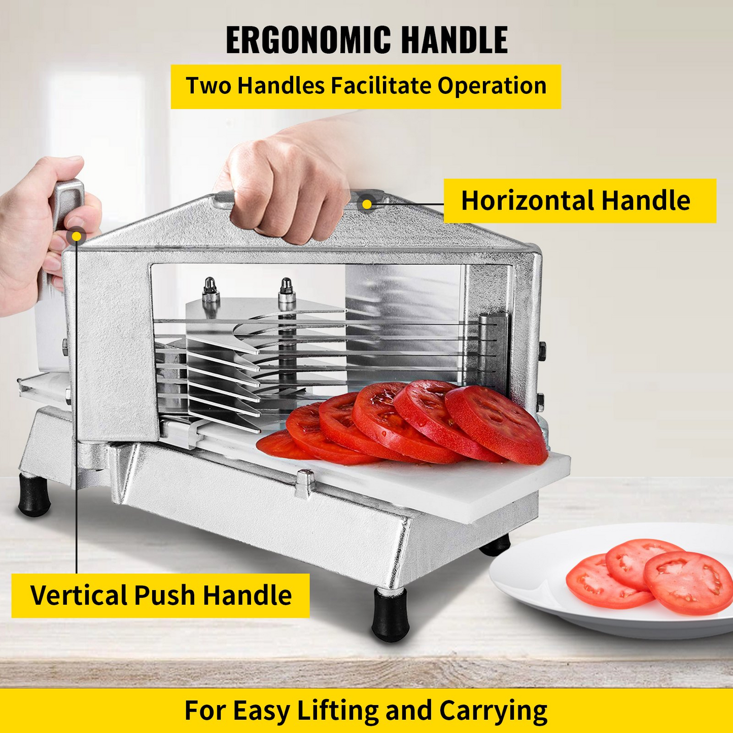 VEVOR Commercial Tomato Slicer 3/8" Heavy Duty Tomato Slicer Tomato Cutter with Built in Cutting Board for Restaurant or Home Use