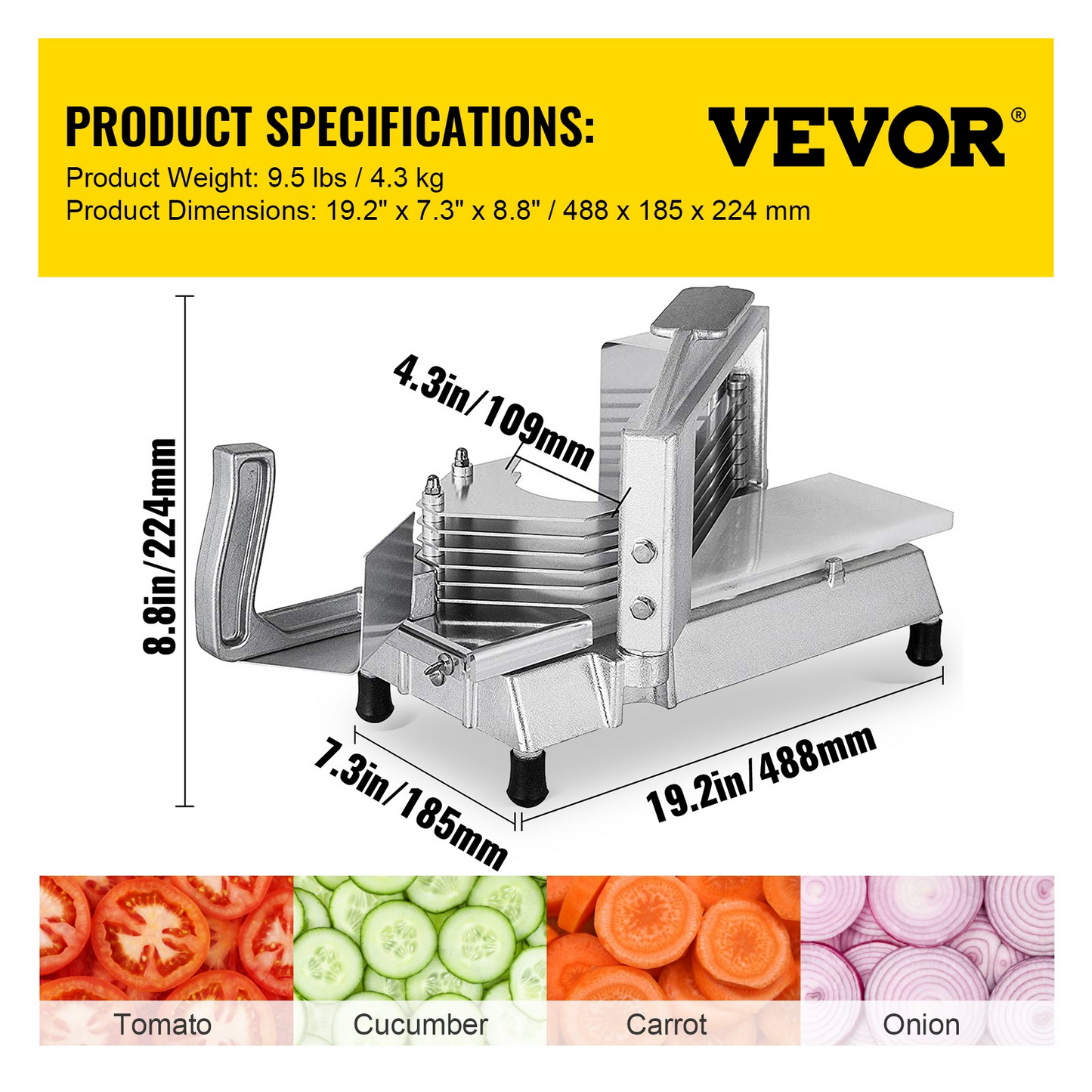 VEVOR Commercial Tomato Slicer 3/8" Heavy Duty Tomato Slicer Tomato Cutter with Built in Cutting Board for Restaurant or Home Use