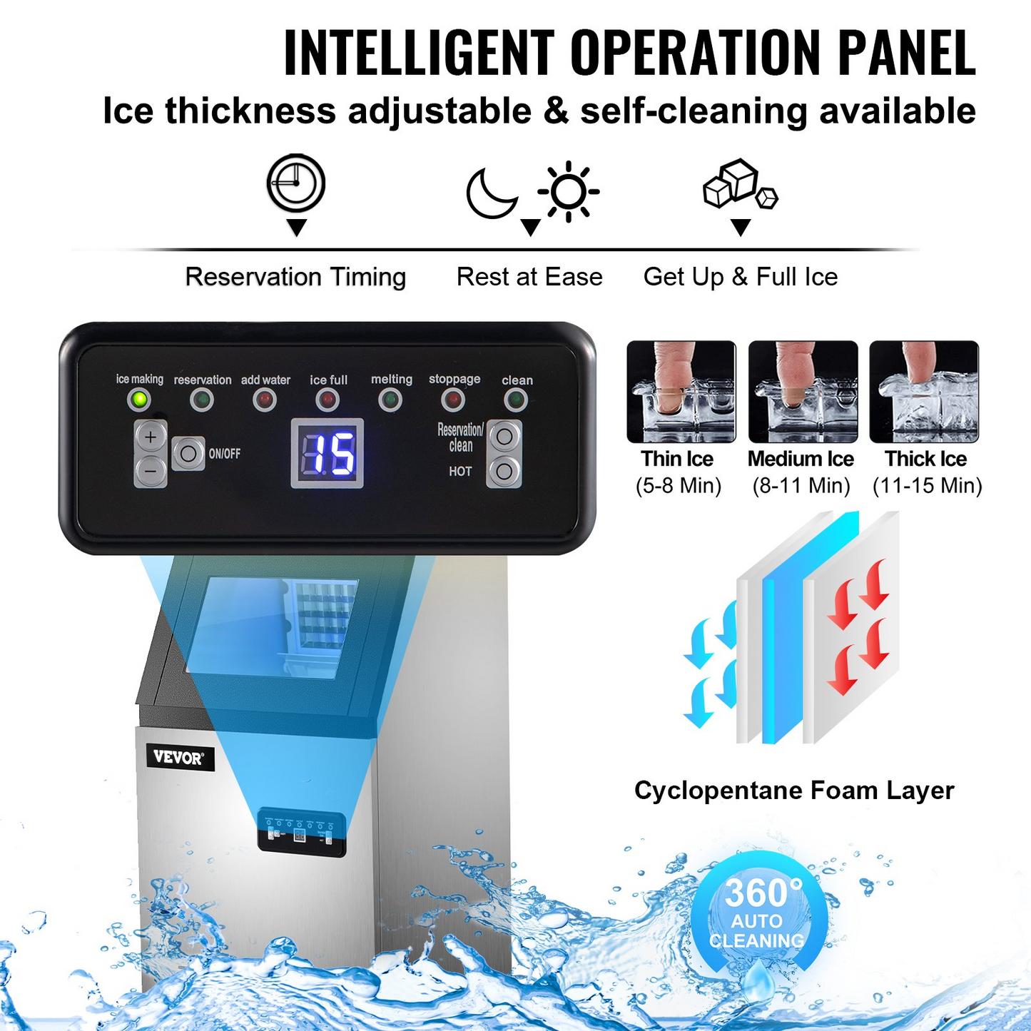 VEVOR 110V Commercial Ice Maker 120LBS/24H with 22LBs Storage Ice Maker Machine Stainless Steel Portable Automatic Ice Machine with Scoop and Connection Hoses Perfect for Restaurants Bars Cafe