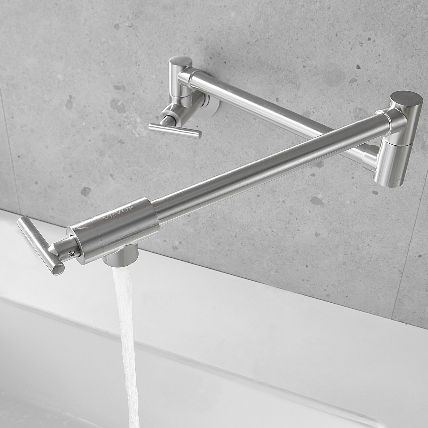 VEVOR Pot Filler Faucet, Solid Brass Commercial Wall Mount Kitchen Stove Faucet with Matte Black Finish, Folding Restaurant Sink Faucet with Double Joint Swing Arm & 2 Handles 24.4"