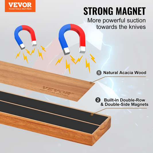 VEVOR Magnetic Knife Holder with Enhanced Strong Magnet, 16" No Drilling Knife Strips Organizer for Wall, Multifunctional Storage Acacia Wood Knives Rack, Knife Bar for Kitchen Knives, Utensils, Tools