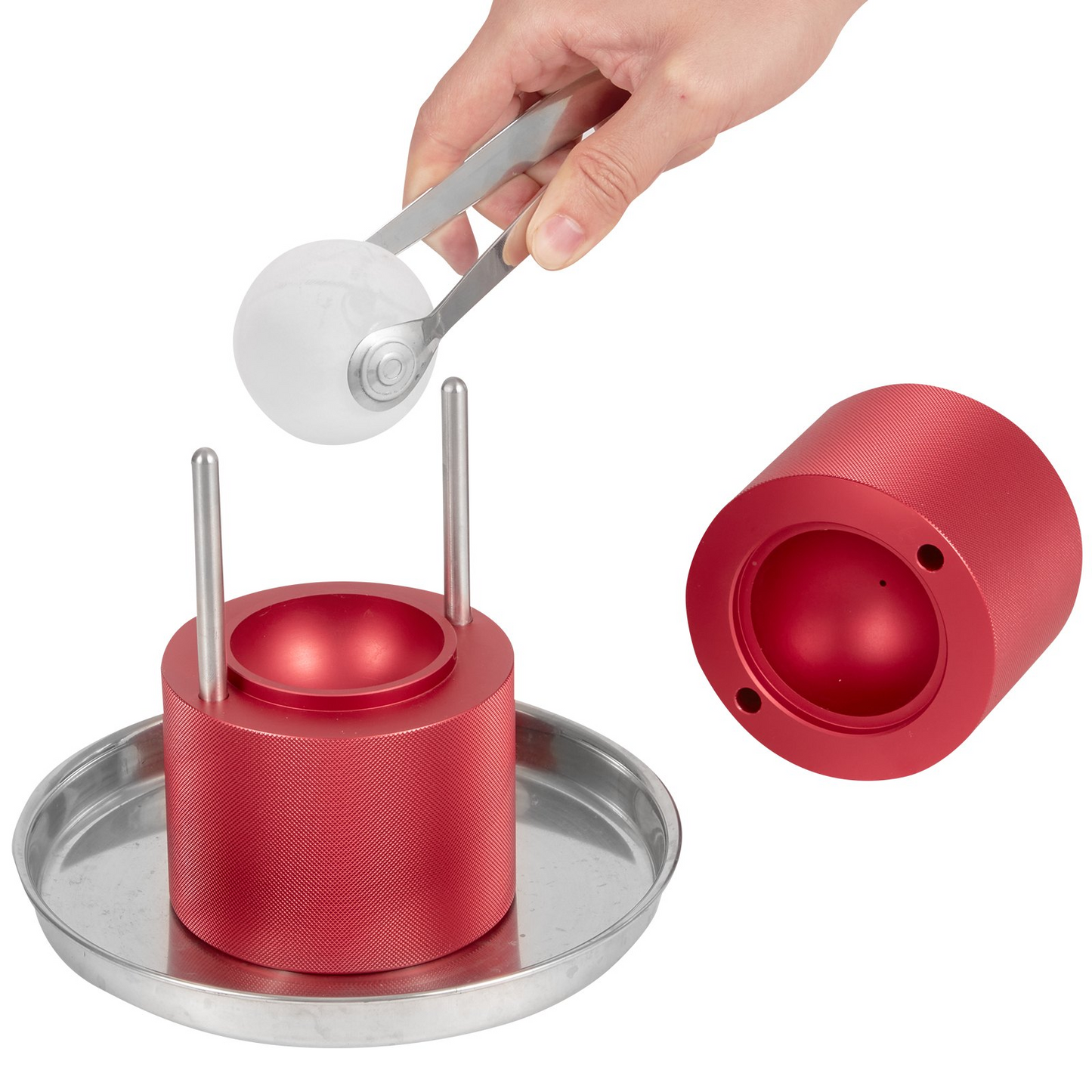 VEVOR Ice Ball Press, 2.4" Ice Ball Maker, Aircraft Al Alloy Ice Ball Press Kit for 60mm Ice Sphere, Ice Press with Tong and Drip Tray, for Whiskey, Cocktail, Bourbon, Scot on Party & Holiday, Red