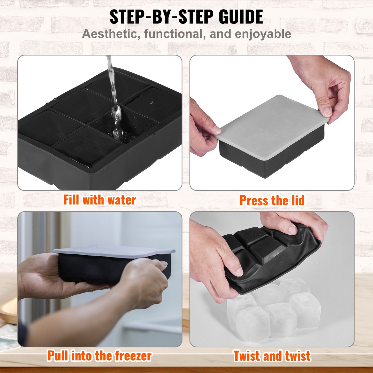 VEVOR Ice Cube Trays (Set of 2), 2-in-1 Combo with Silicone Sphere Ice Ball Maker & Large Square Ice Cube Maker with Lid, Reusable Easy Release BPA Free Ice Tray Set for Whiskey Cocktails Bourbon