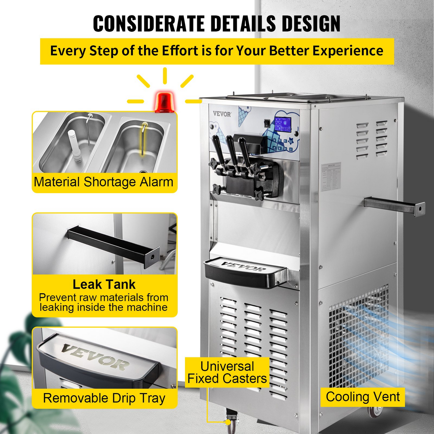 VEVOR Commercial Ice Cream Machine with Two 12L Hoppers Soft Serve Machine with 3 Flavors Commercial Ice Cream Maker 2500W Compressor Soft Ice Cream Machine with LCD Panel for Restaurants Snack Bar