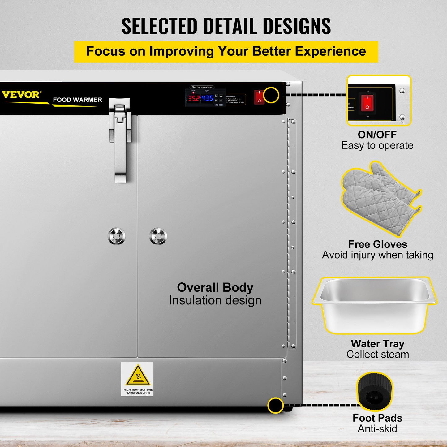 VEVOR Hot Box Food Warmer, 25"x15"x24" Concession Warmer with Water Tray, Four Disposable Catering Pans, Countertop Pizza, Patty, Pastry, Empanada, Concession Hot Food Hold Tested to UL Standards