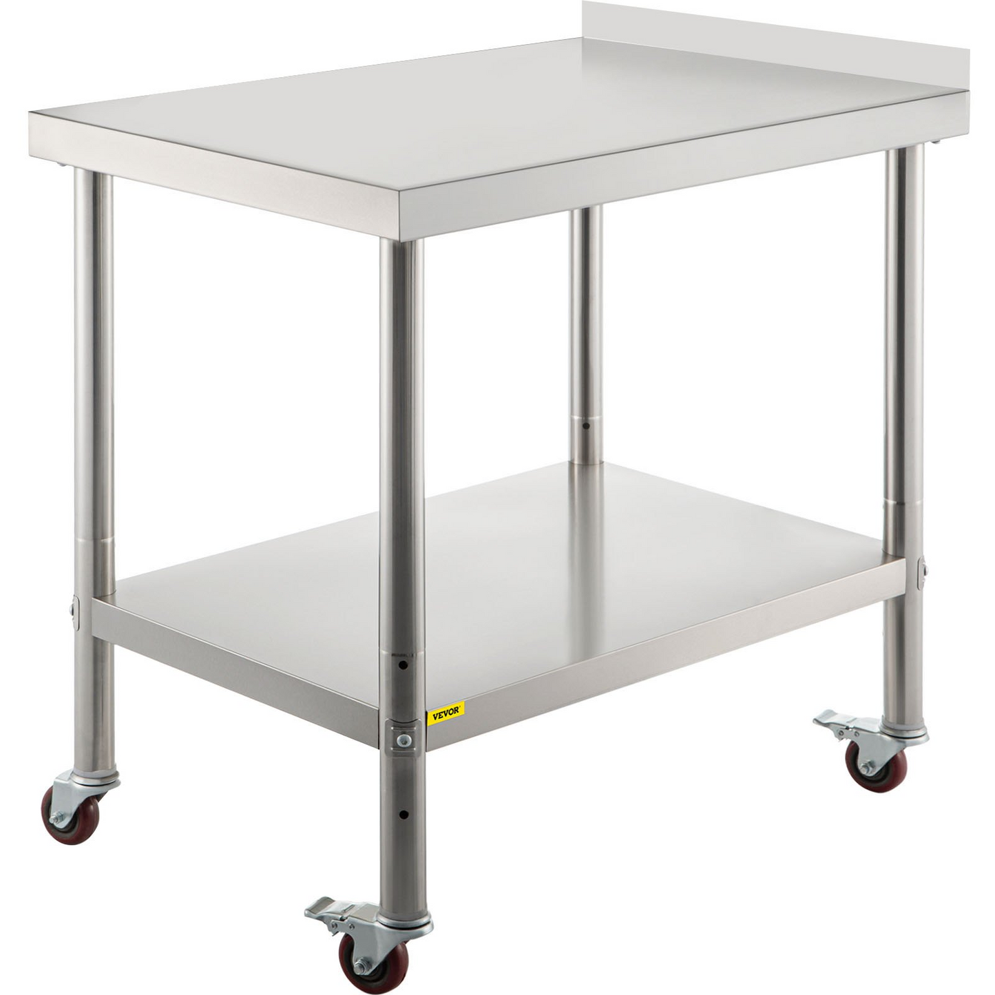 VEVOR Stainless Steel Prep Table, 24 x 15 x 35 Inch, 440lbs Load Capacity Heavy Duty Metal Worktable with Backsplash Adjustable Undershelf & 4 Casters, Commercial Workstation for Kitchen Restaurant