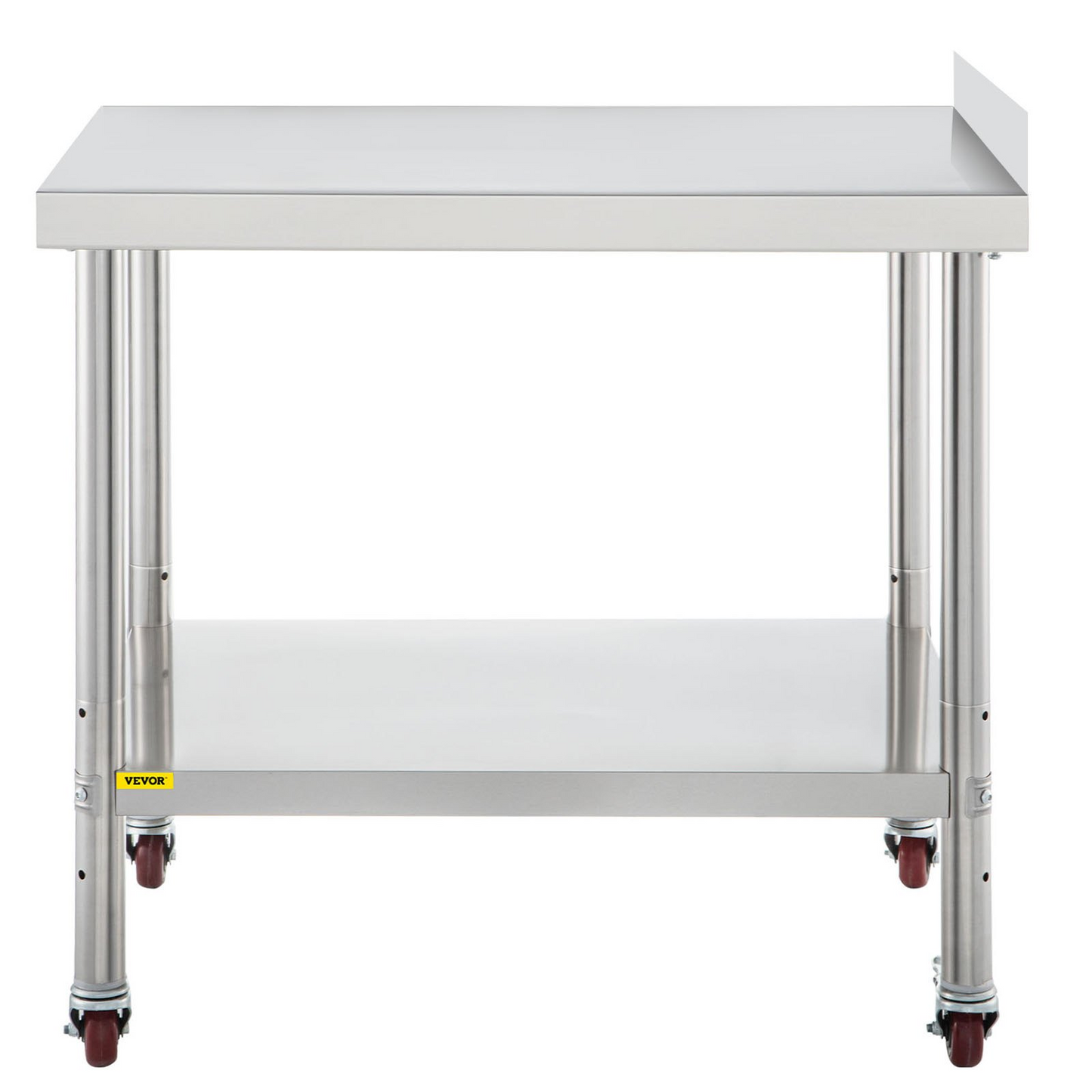 VEVOR Stainless Steel Prep Table, 24 x 15 x 35 Inch, 440lbs Load Capacity Heavy Duty Metal Worktable with Backsplash Adjustable Undershelf & 4 Casters, Commercial Workstation for Kitchen Restaurant