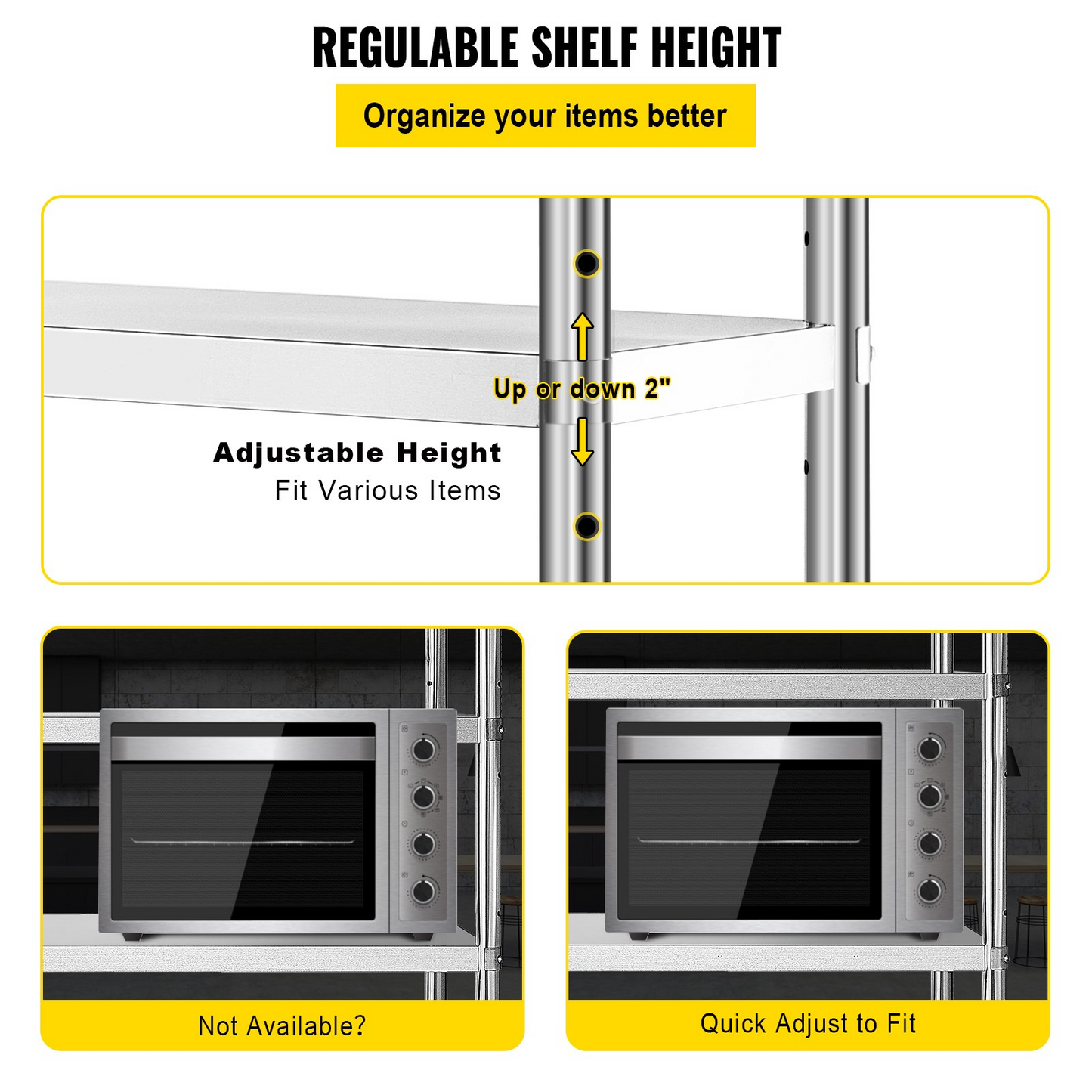 VEVOR Stainless Steel Shelves 47.5x18 Inch 5 Tier Adjustable Shelf Storage Unit Stainless Steel Rack Shelving Heavy Duty Shelving for Kitchen Commercial Office Garage Storage 330lb Per Shelf