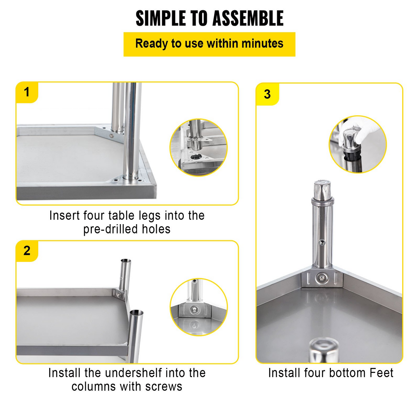 VEVOR Stainless Steel Prep Table, 36 x 24 x 35 Inch, 440lbs Load Capacity Heavy Duty Metal Worktable with Backsplash and Adjustable Undershelf, Commercial Workstation for Kitchen Restaurant
