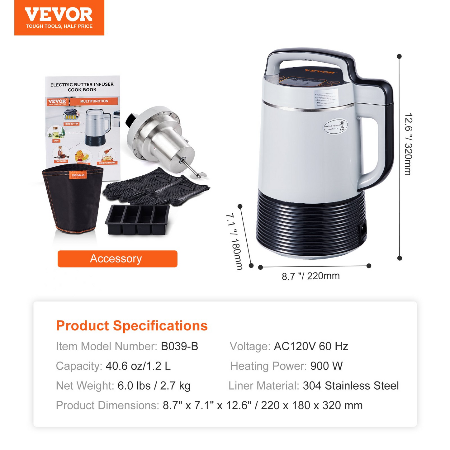 VEVOR Butter Infuser Machine, 6 Functions Herbal Infuser, Magic Butter Machine & Oil Infusion Machine with Customizable Temperature And Time, Herbal Recipe Book & All Accessories Included