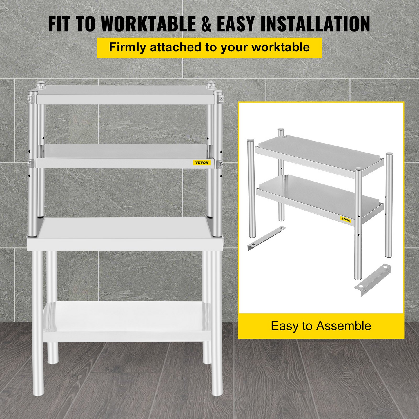 VEVOR Double Overshelf, Double Tier Stainless Steel Overshelf, 30 in. L x 12 in. W Double Deck Overshelf, Height Adjustable Overshelf for Prep & Work Table in Kitchen, Restaurant