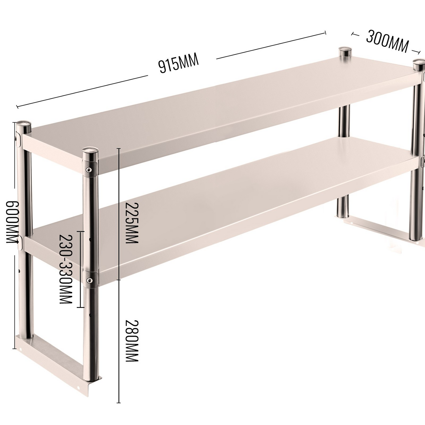 VEVOR Double Overshelf, Double Tier Stainless Steel Overshelf, 36 in. Length x 12 in. Width Double Deck Overshelf, Height Adjustable Overshelf for Prep & Work Table in Kitchen, Restaurant